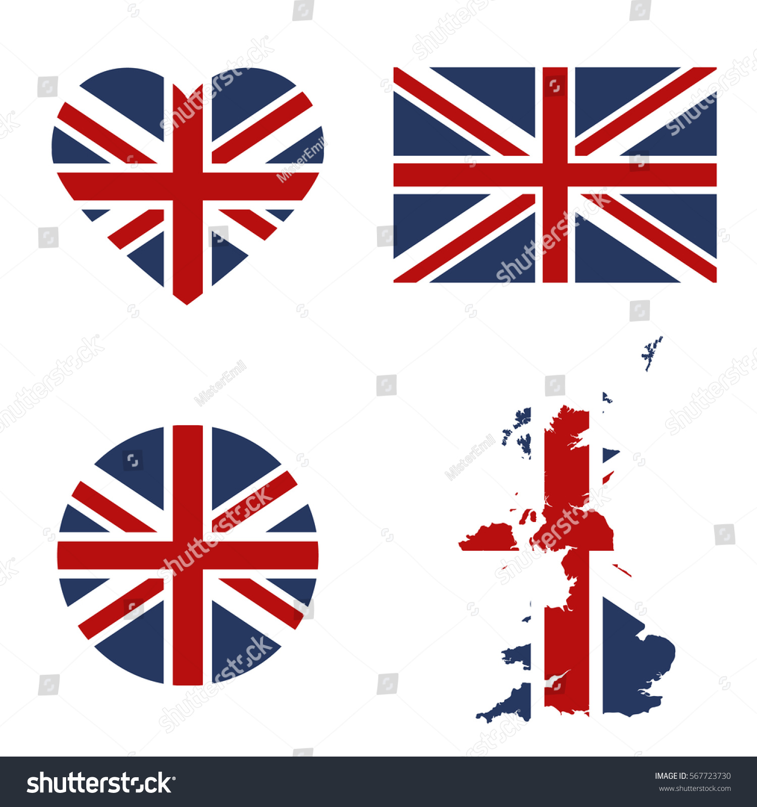 SVG of Symbols United Kingdon framed in different forms of the flag background svg