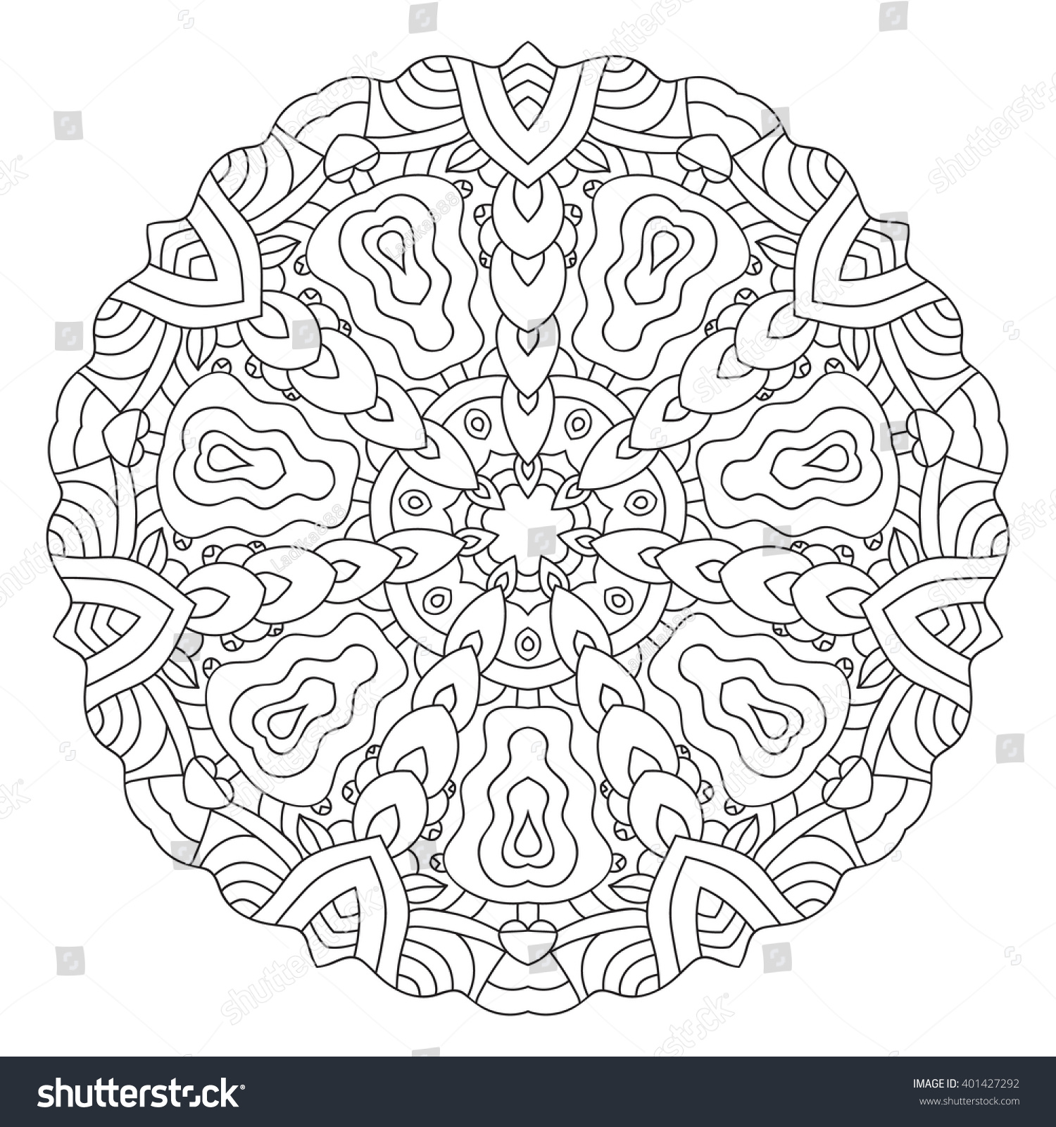 Symmetrical Circular Pattern Mandala. Coloring Page For Adults. Turkish ...