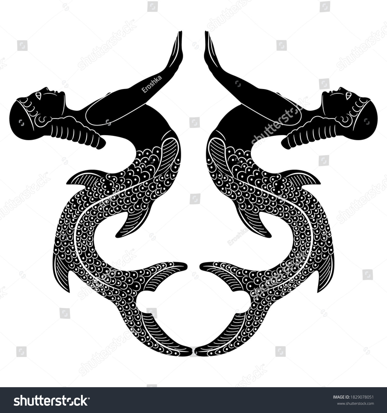 Symmetrical Decor Two Antique Mermaids Sirens Stock Vector (Royalty ...