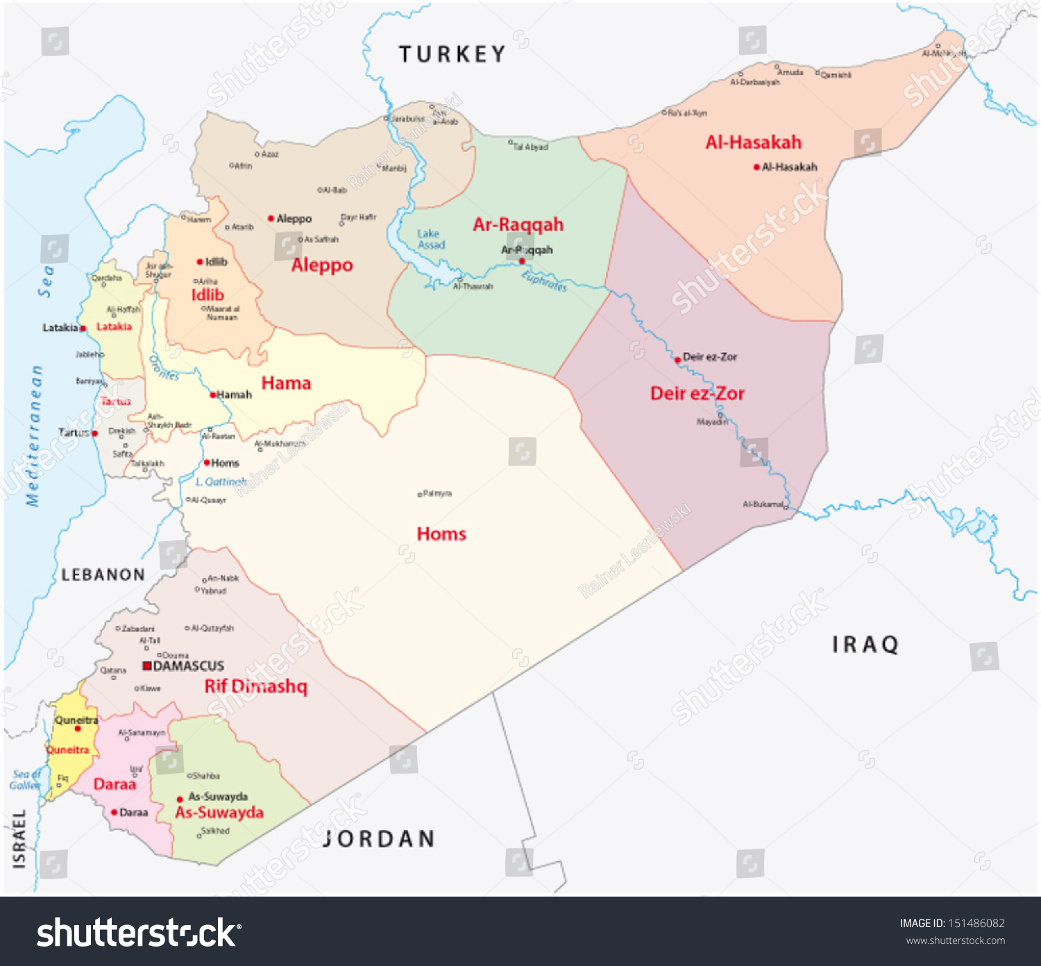 Syria Administrative Map Stock Vector Illustration 151486082 : Shutterstock