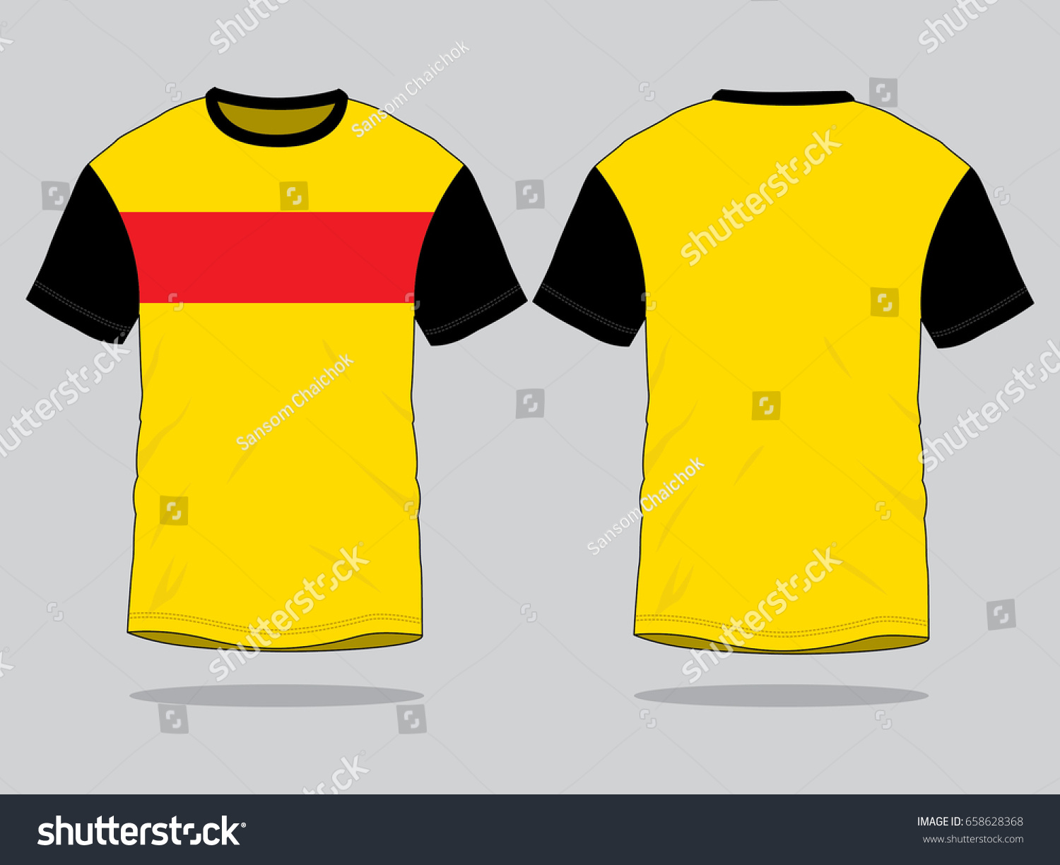 Tshirt Design Yellowblackred Color Vectorfront Back Stock Vector ...