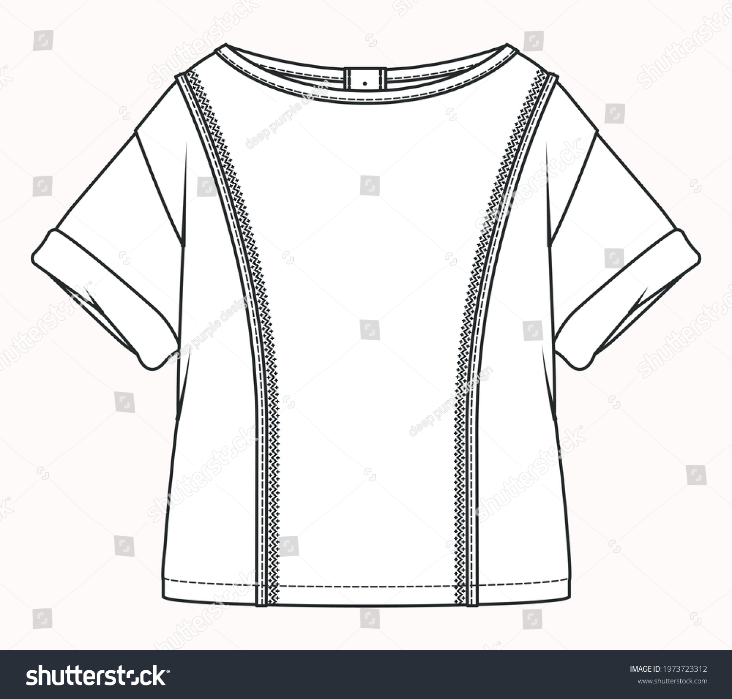 T Shirt Flat Sketch Girls Technical Stock Vector (Royalty Free ...