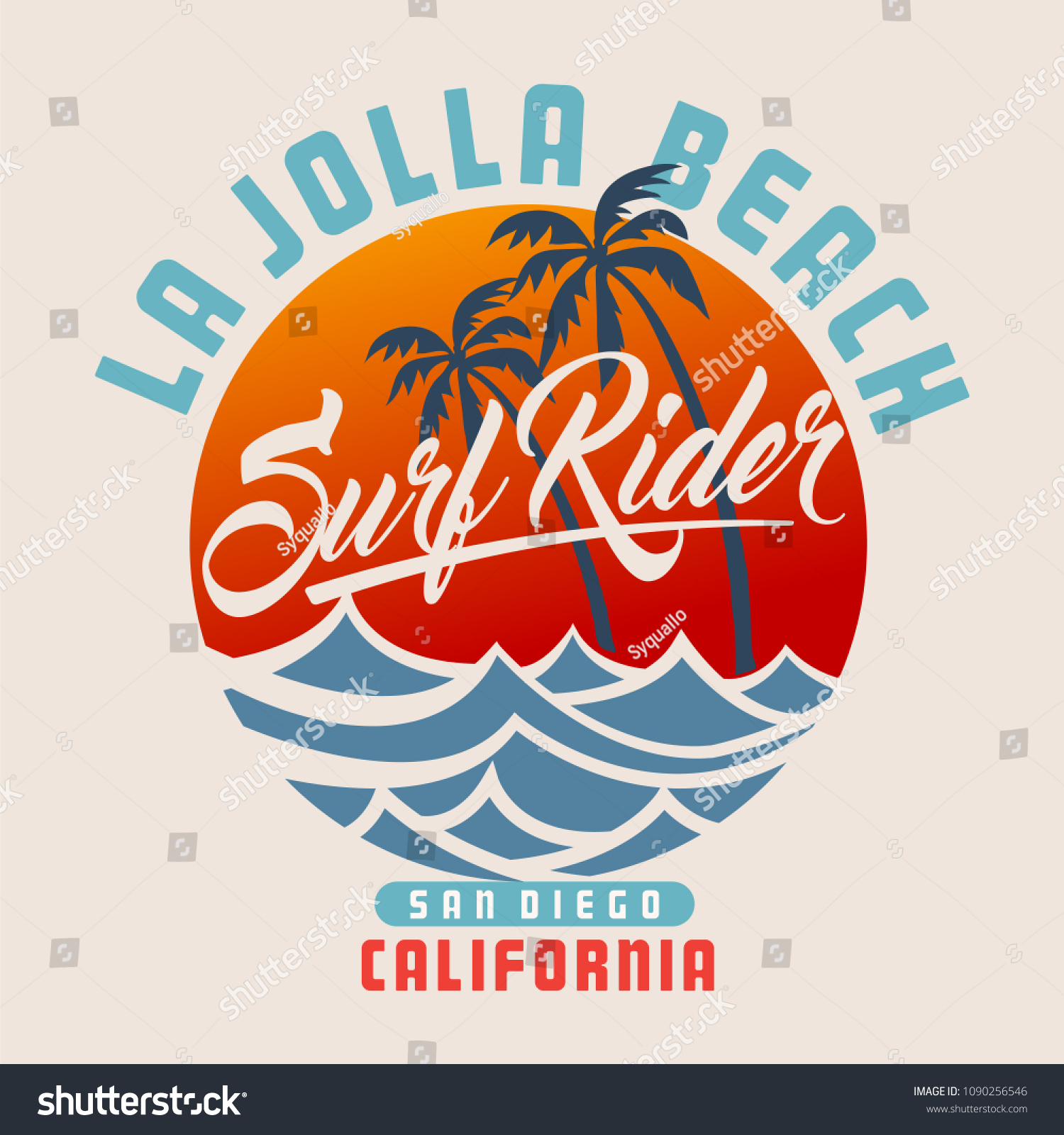 Tshirt Graphic Design Palm Trees Waves Stock Vector (Royalty Free ...