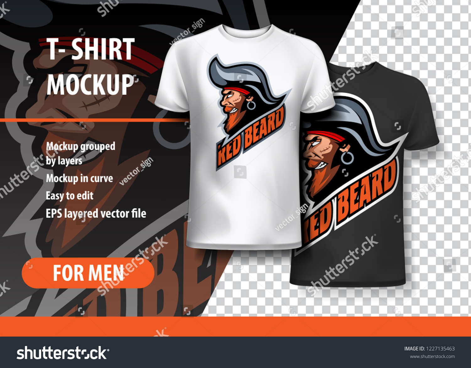 Download Tshirt Mockup Pirate Side Head Fully Stock Vector Royalty Free 1227135463