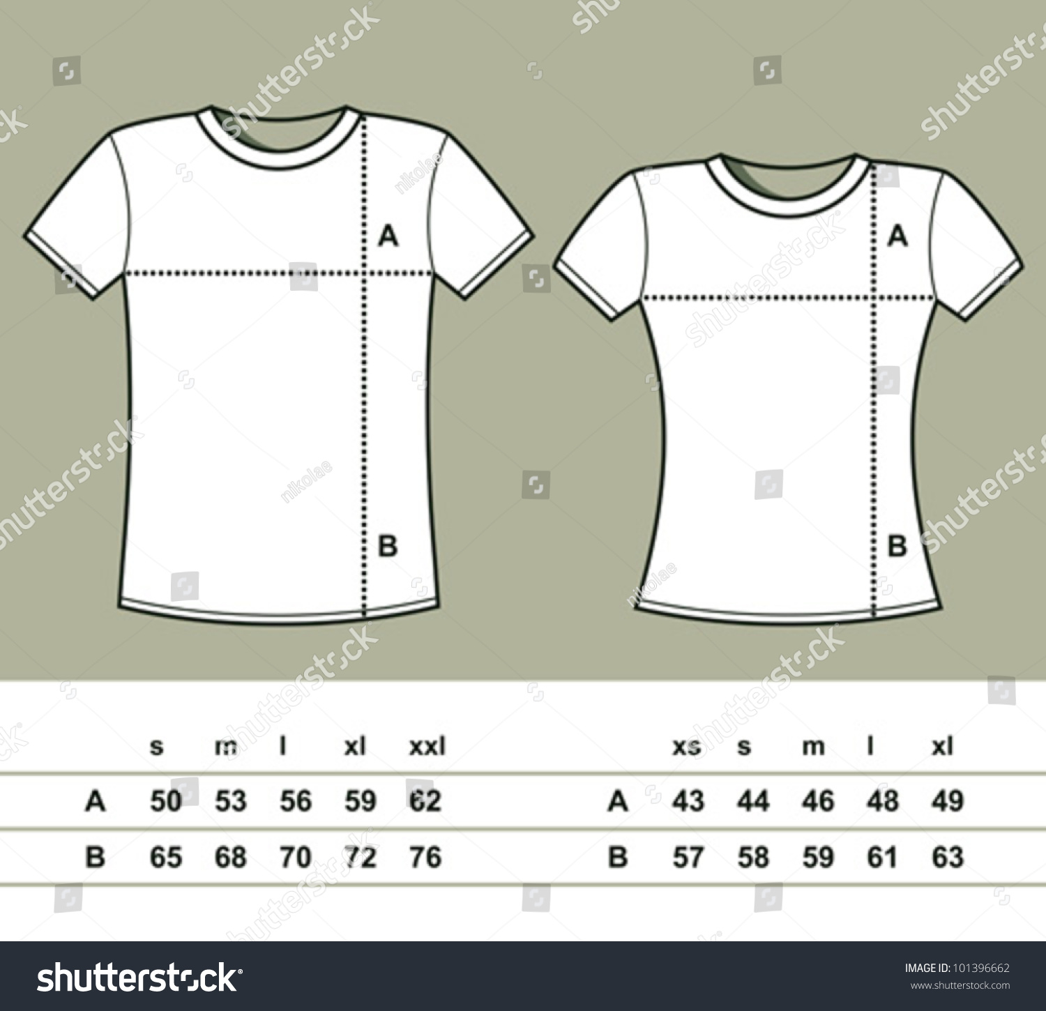 T-Shirt Sizes (Men And Women) - Vector Illustration - 101396662 ...