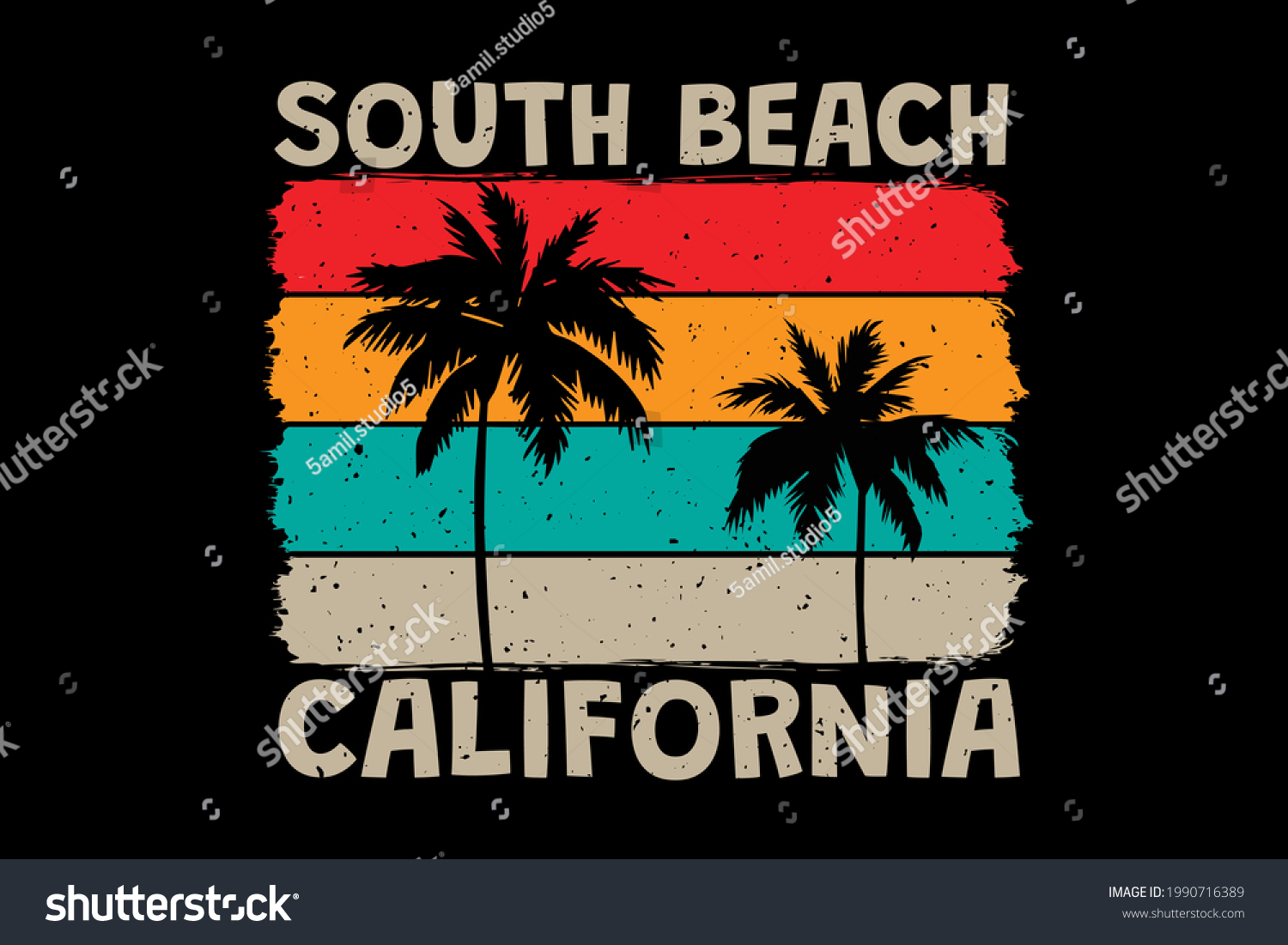 Tshirt South Beach California Sky Retro Stock Vector (Royalty Free ...