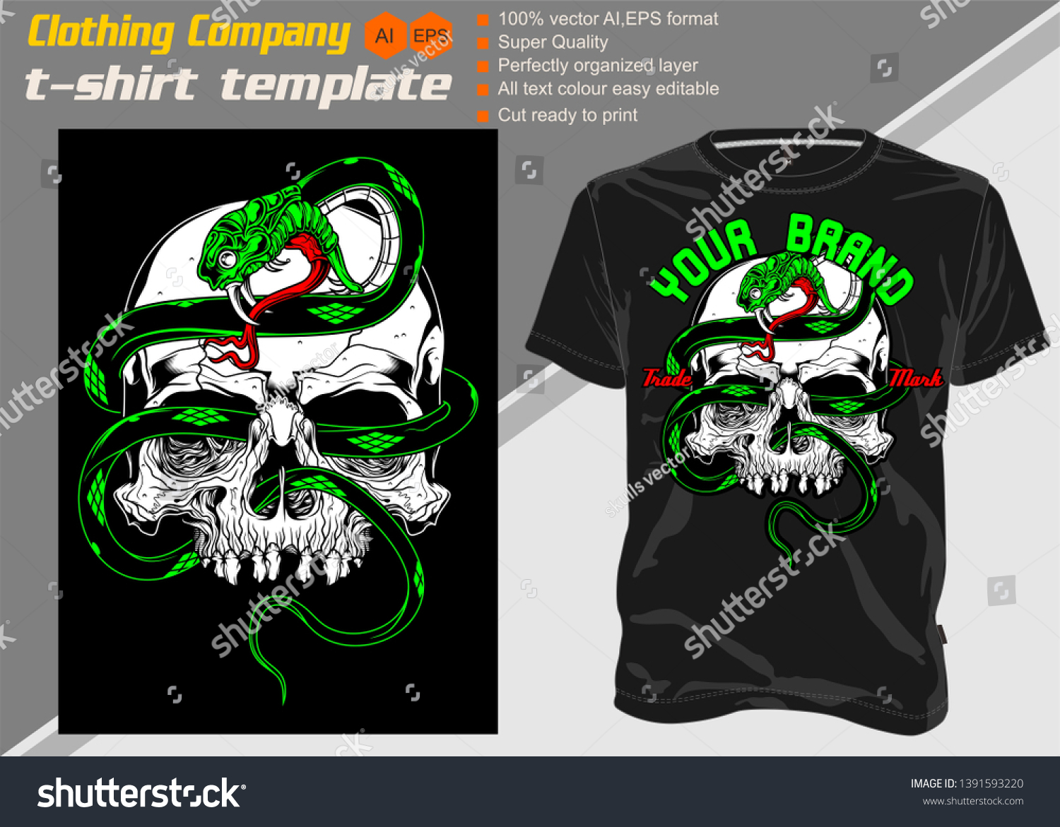 Download Tshirt Template Fully Editable Skull Snake Stock Vector Royalty Free 1391593220