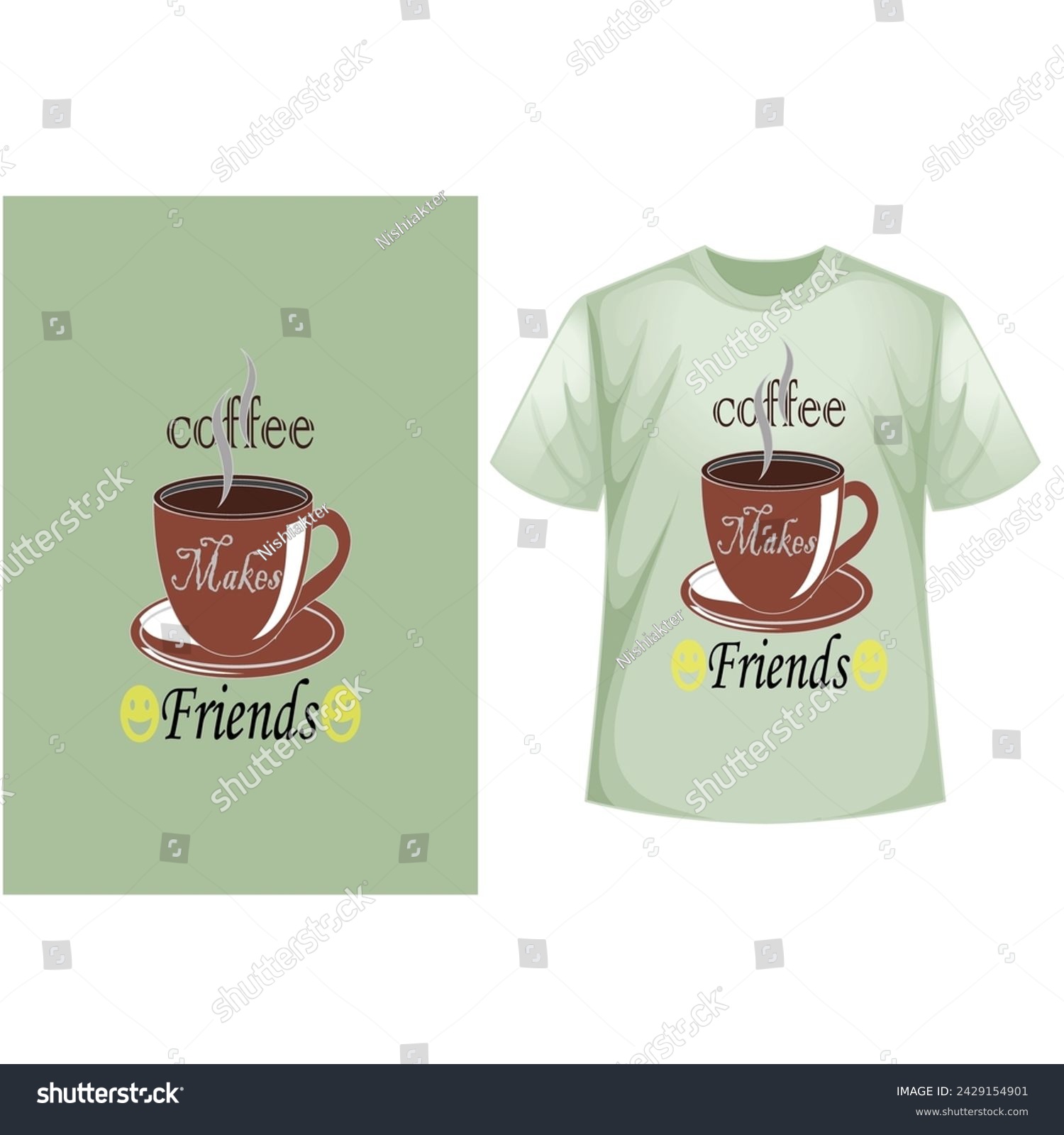 SVG of T shirt Template with a Cute Kawaii Cup Cartoon Character, Vector Illustration for Print on Demand Tee, Kawaii Apparel, Clothing, Screen Print svg