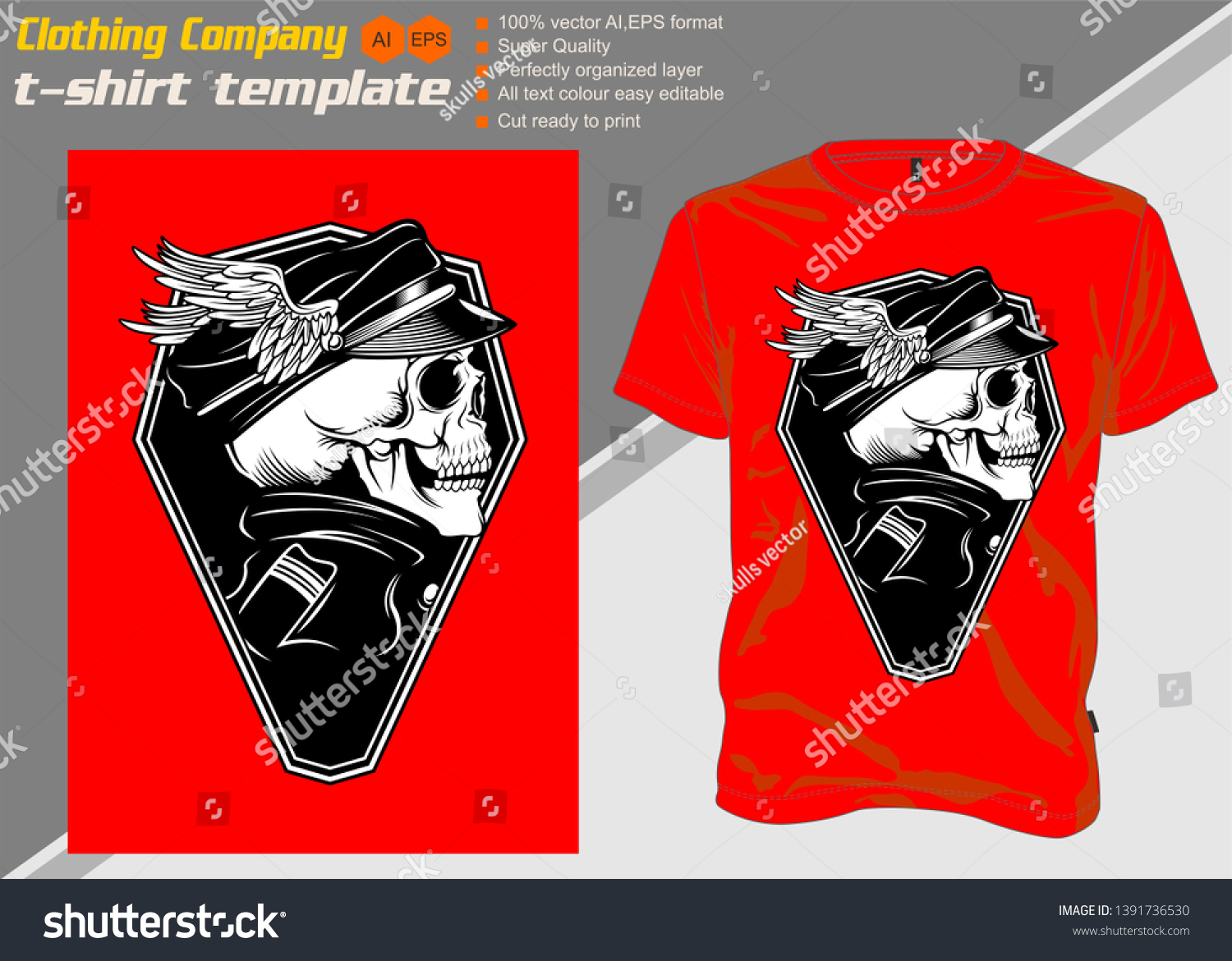 Download T Shirt Template Skull Captainhand Drawing Stock Vector Royalty Free 1391736530