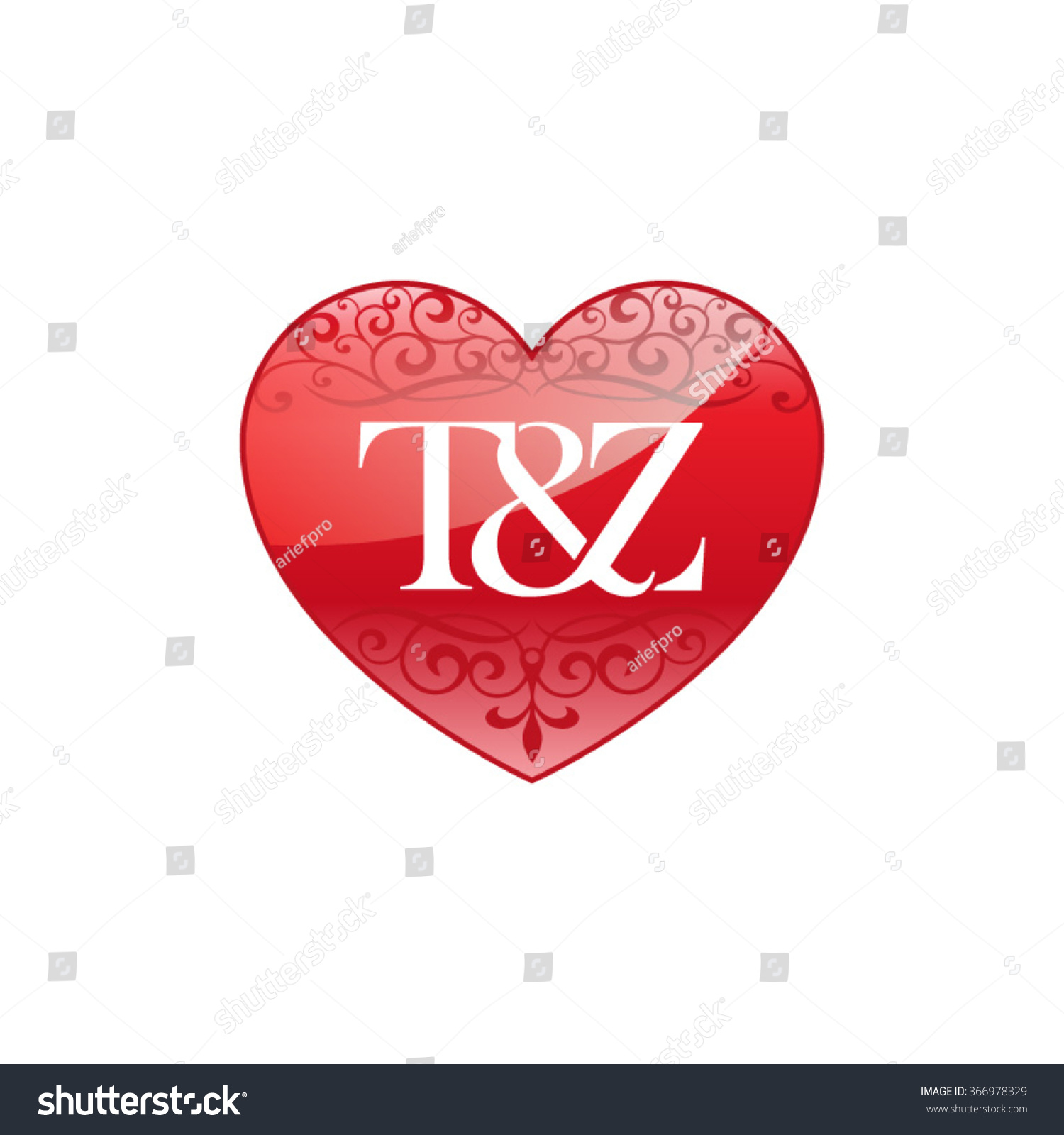 Tz Initial Letter Logo Ornament Heart Stock Vector Royalty Free