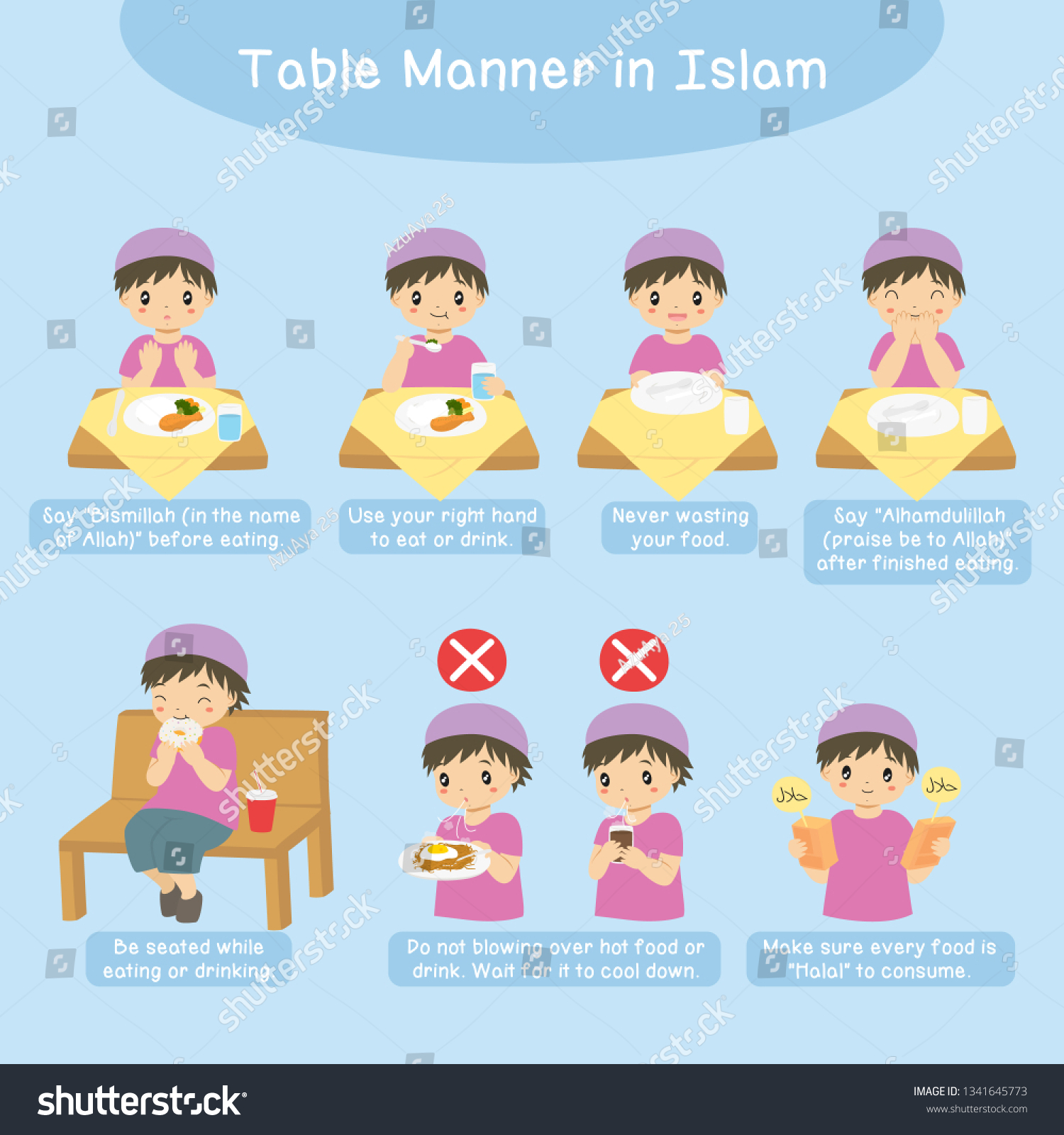 Table Manner Islam Kids Muslim Boy Stock Vector Royalty Free