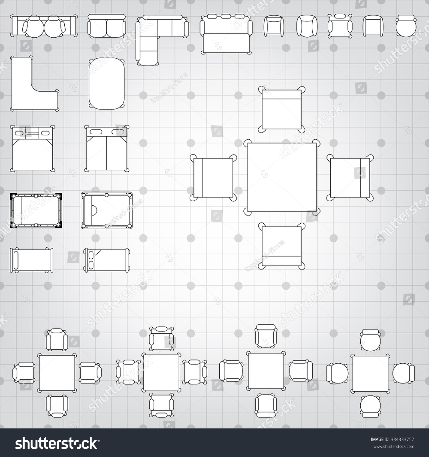 Tables Chairs Vector Illustration Interior Outline Stock Vector ...