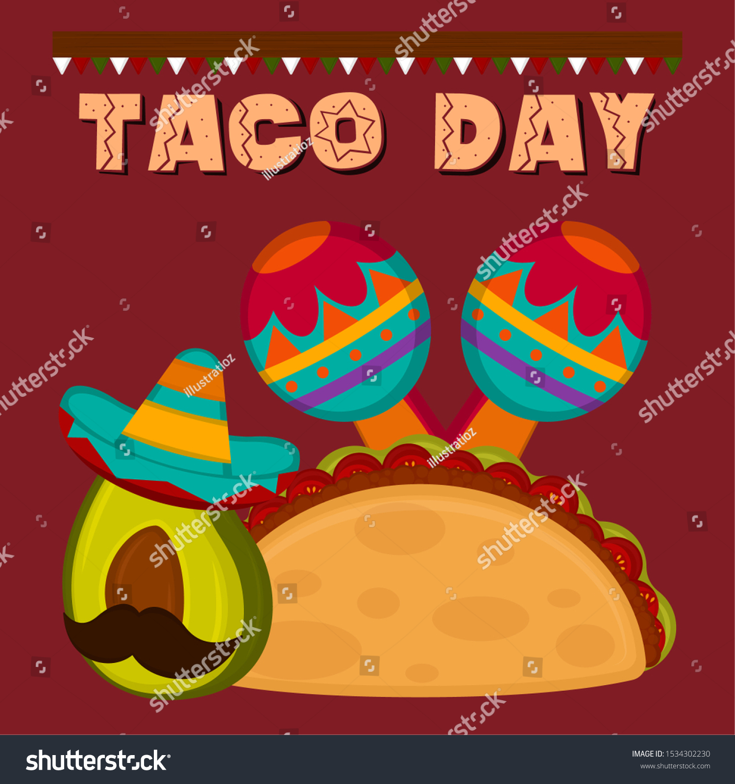 Taco Day Poster Taco Maracas Avocado Stock Vector (Royalty Free) 1534302230