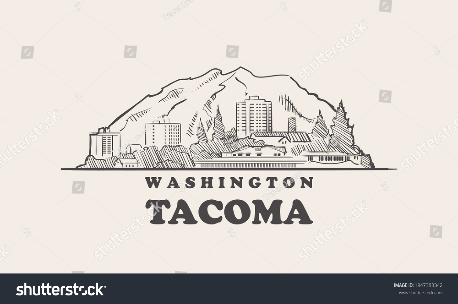 SVG of Tacoma skyline, washington  drawn sketch svg