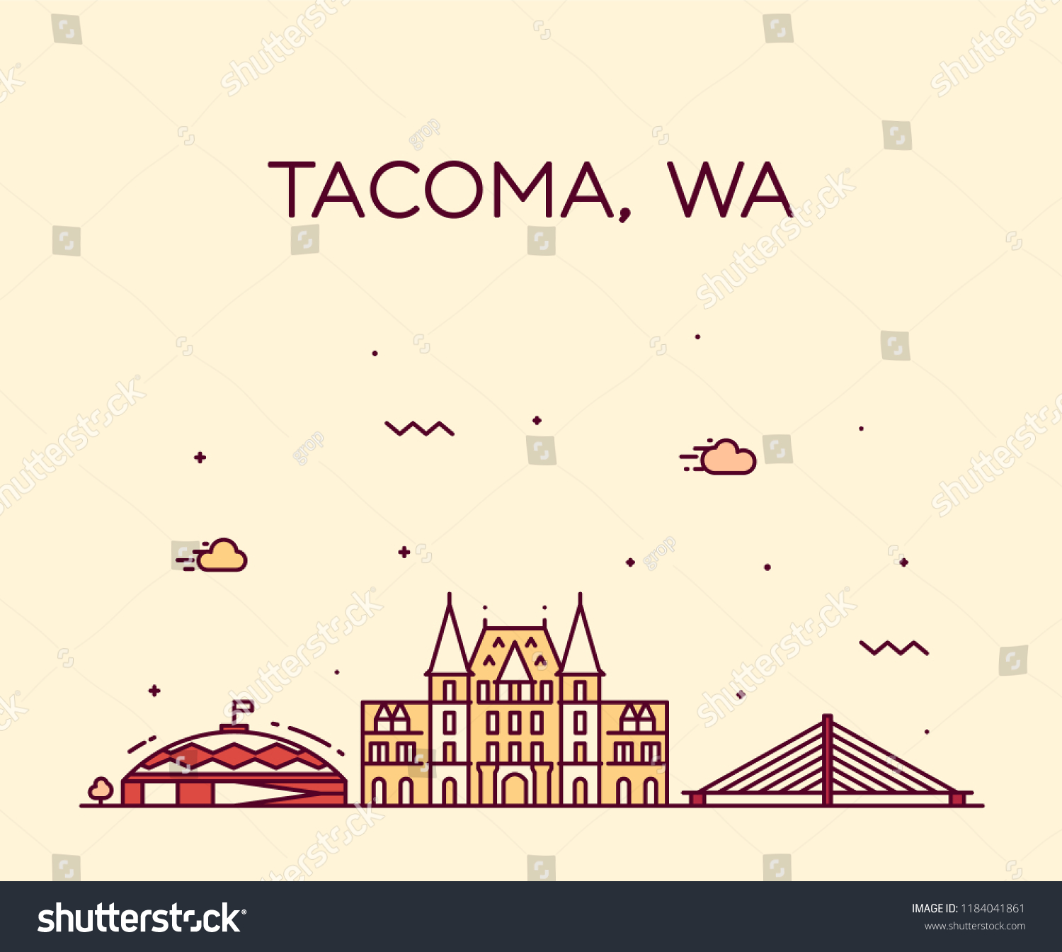 SVG of Tacoma skyline, Washington, USA. Trendy vector illustration, linear style svg