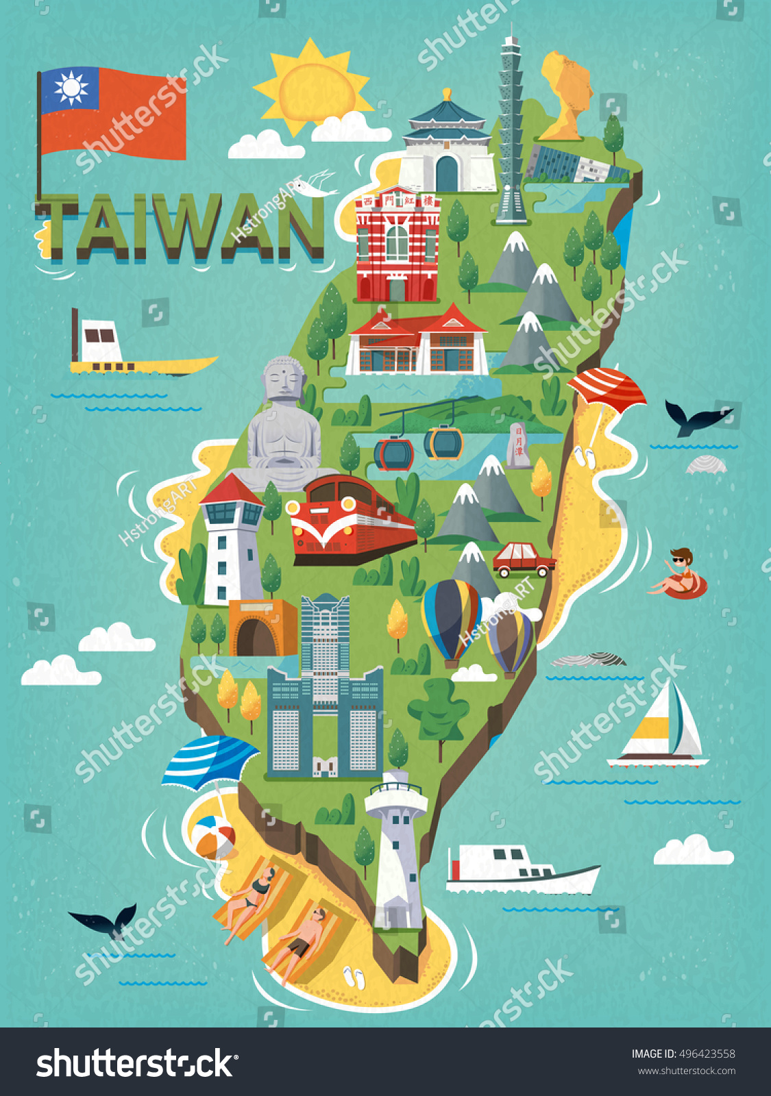 Taiwan Travel Map Chinese Characters Writing Stock Vector Royalty Free