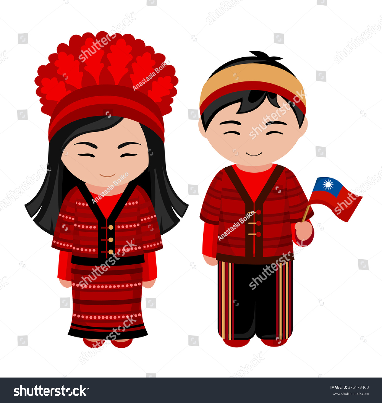 Taiwanese National Dress Flag Man Woman Stock Vector 376173460 ...