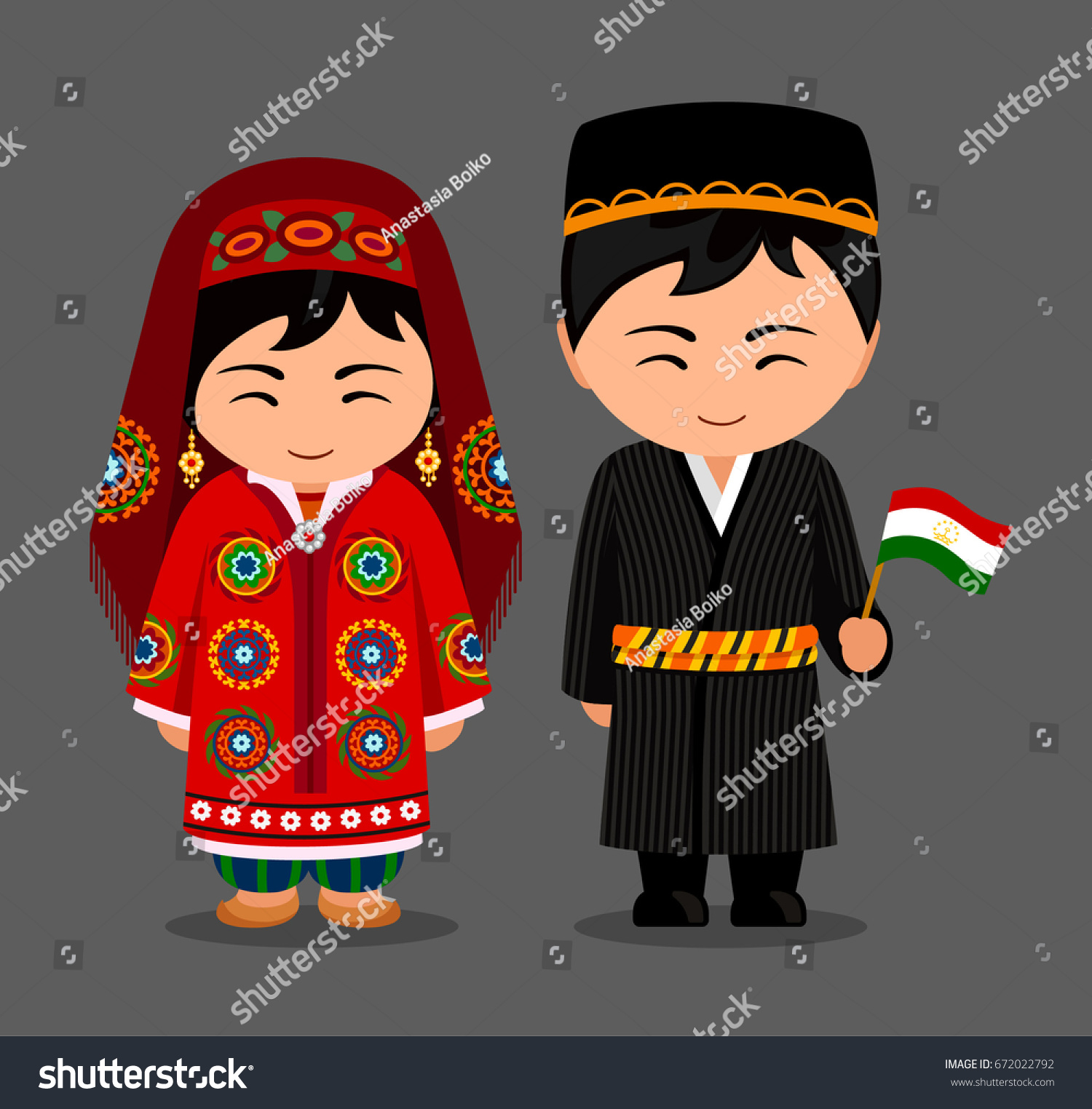 Tajiks National Dress Flag Man Woman Stock Vector (Royalty Free) 672022792