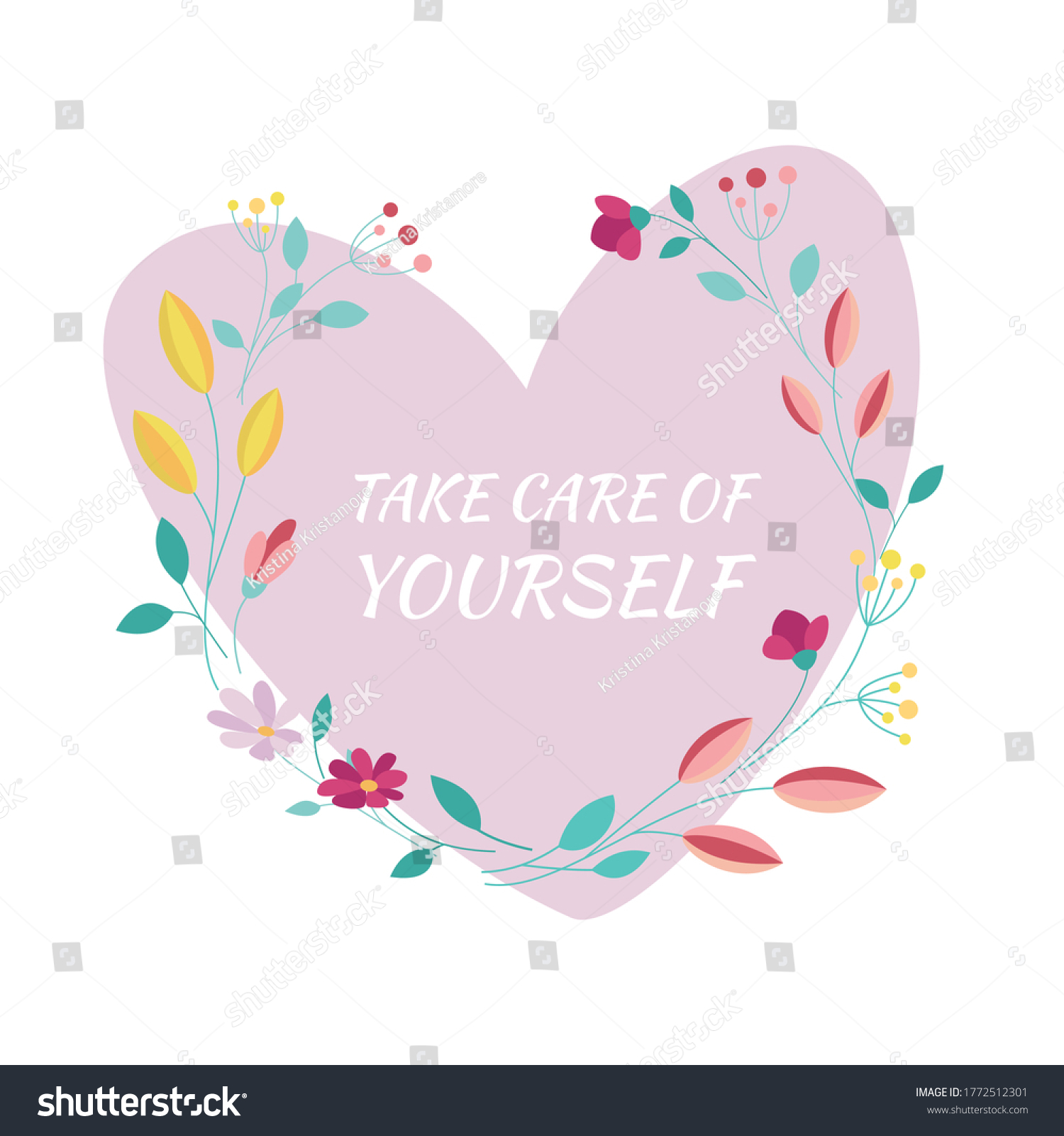 Take Care Heart Vector Heart Flowers Stock Vector (royalty Free) 1772512301