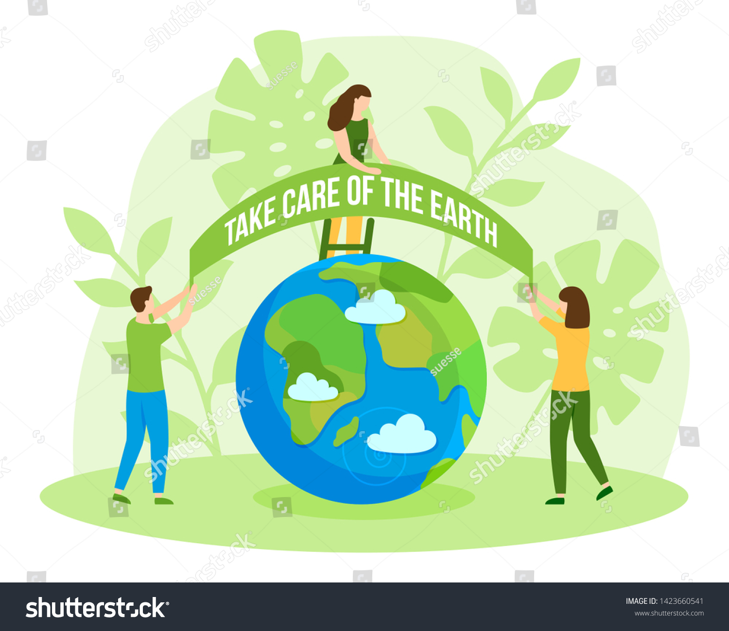 Take Care Earth Banner People Man Stock Vector Royalty Free