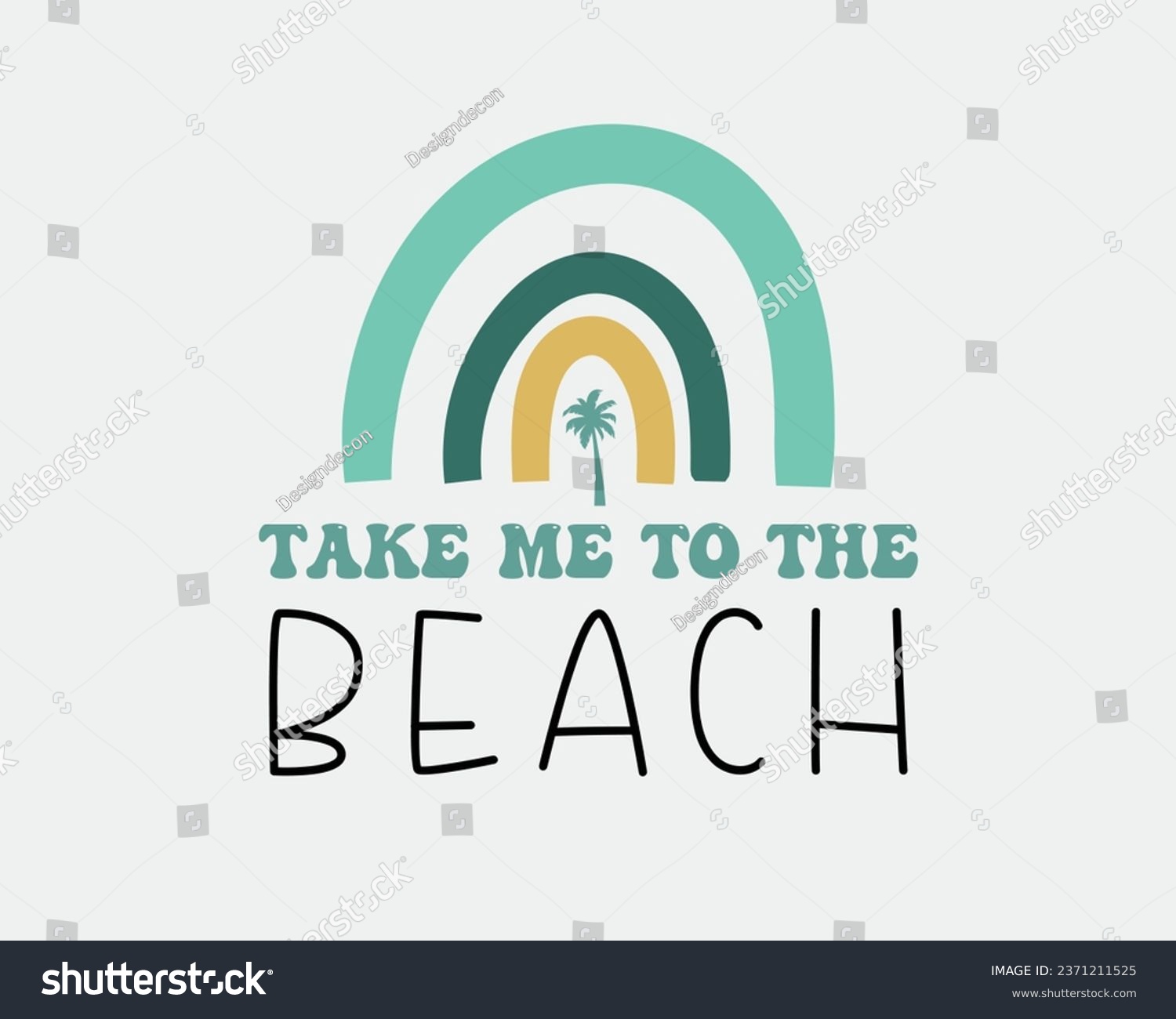 SVG of Take me to the beach Summer vacation quote lettering with Boho rainbow on white background svg