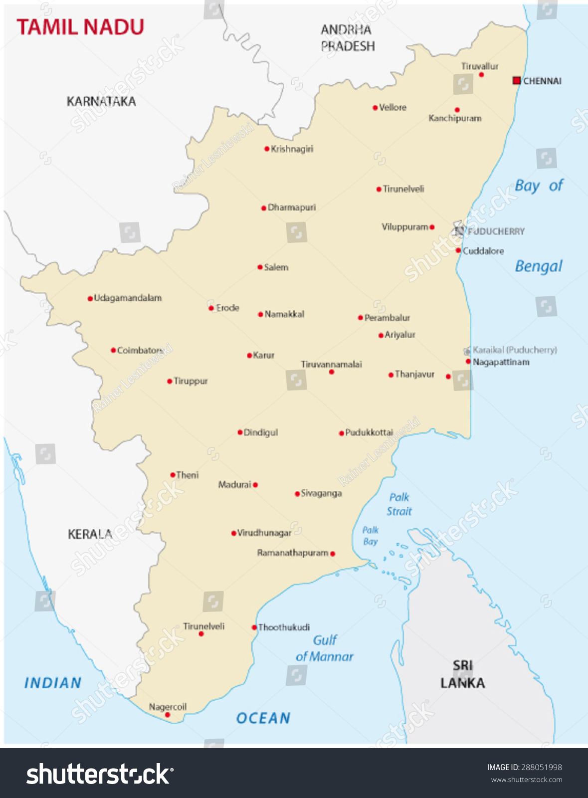 Vektor Stok Tamil Nadu Map Tanpa Royalti 288051998 Shutterstock   Stock Vector Tamil Nadu Map 288051998 