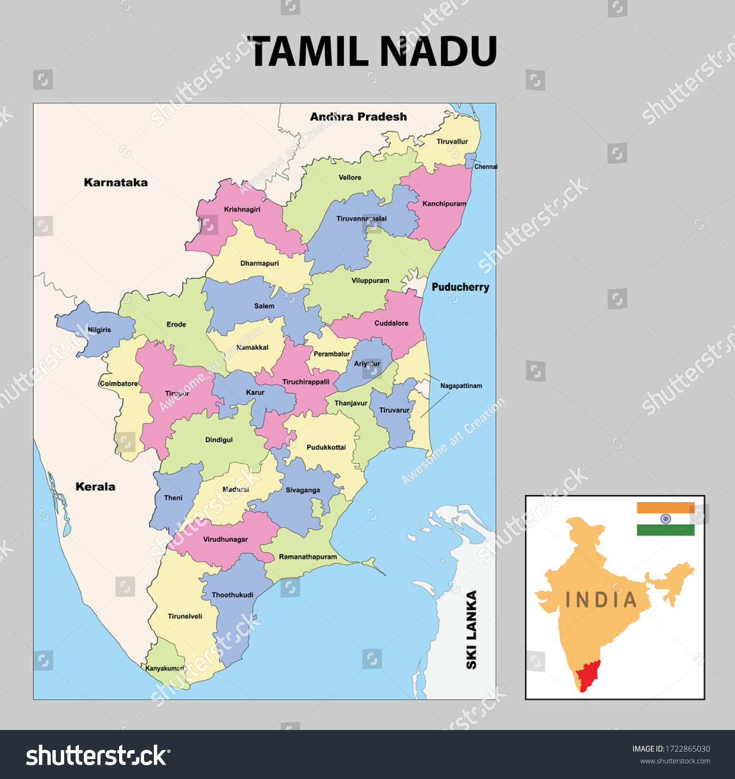 Tamil Nadu Map In Tamil Tamil Nadu Map District Ways Map Stock Vector (Royalty Free) 1722865030 |  Shutterstock