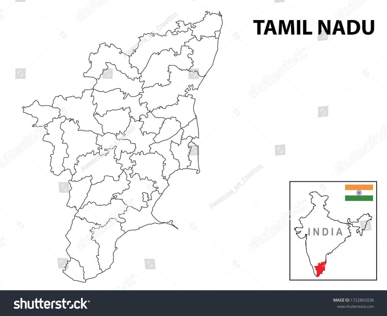 Tamil Nadu District Map Tamil Nadu Map District Ways Map Stock Vector (Royalty Free) 1722865033