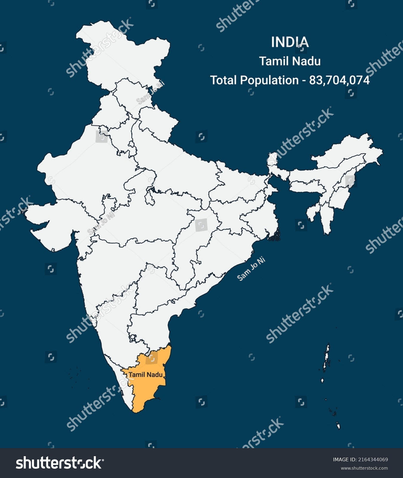 Tamil Nadu State Location Population India Stock Vector (Royalty Free