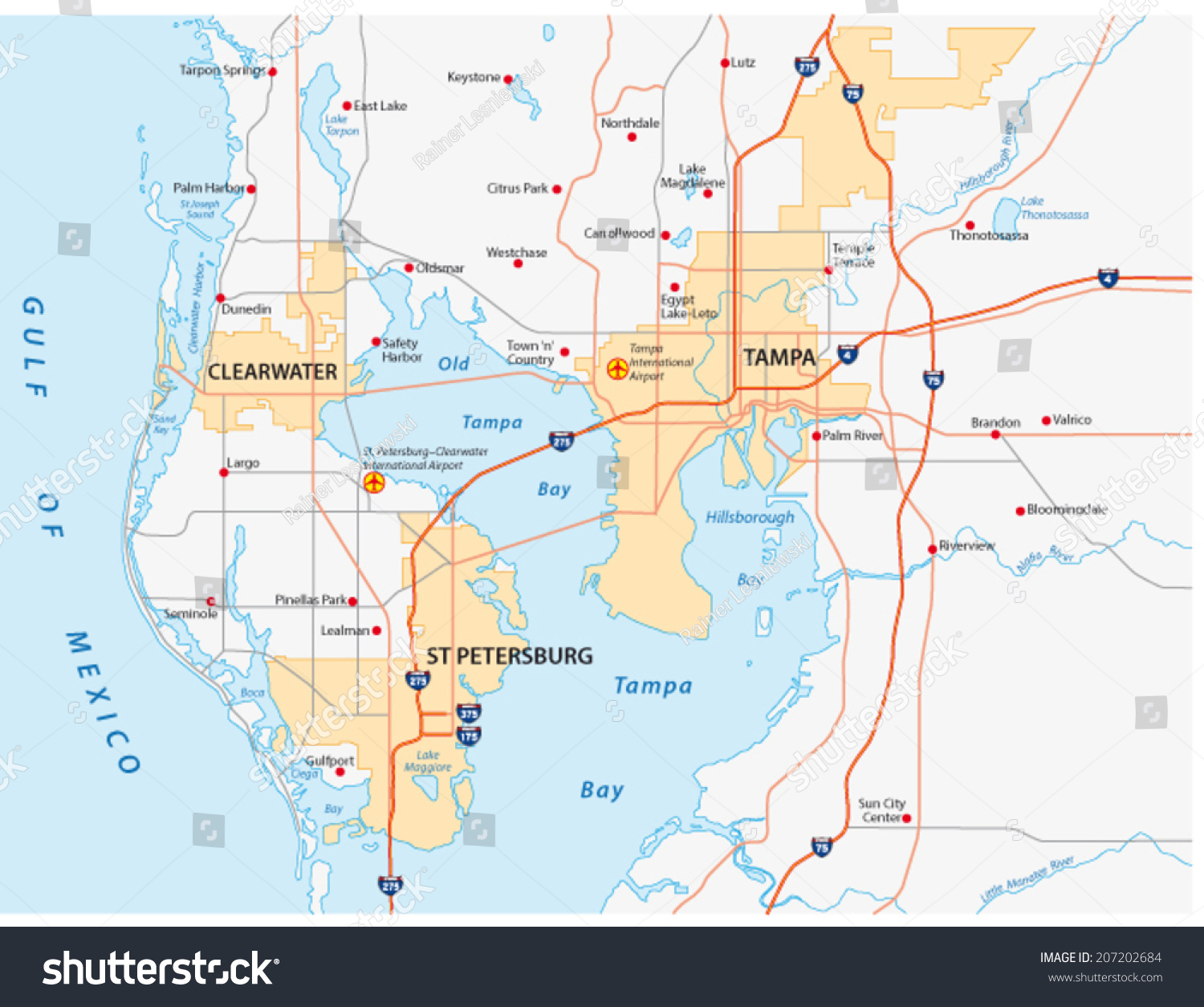 map of tampa bay area Tampa Bay Area Map Stock Vector Royalty Free 207202684