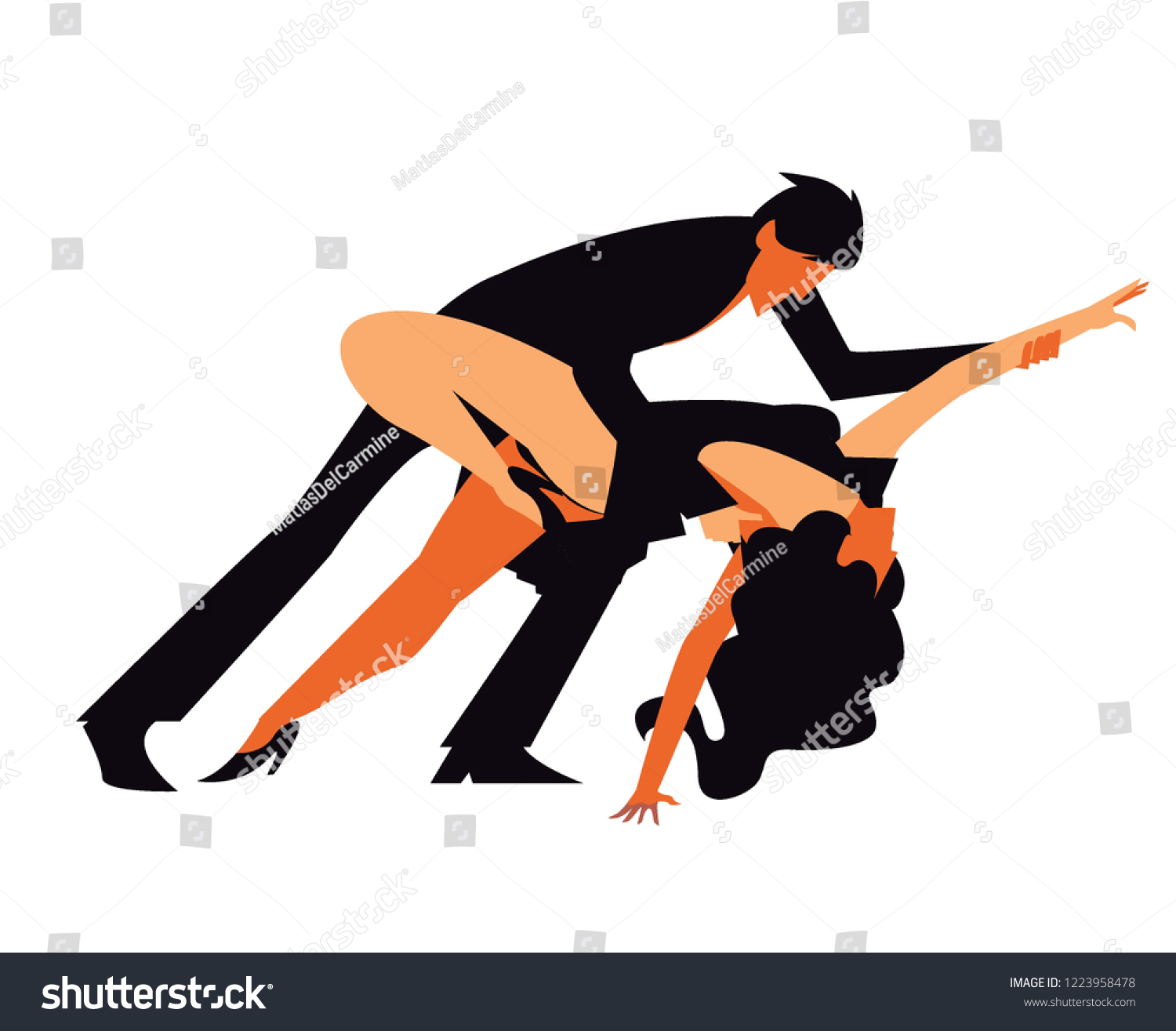 dancing couple black orange silhouette clip art preview