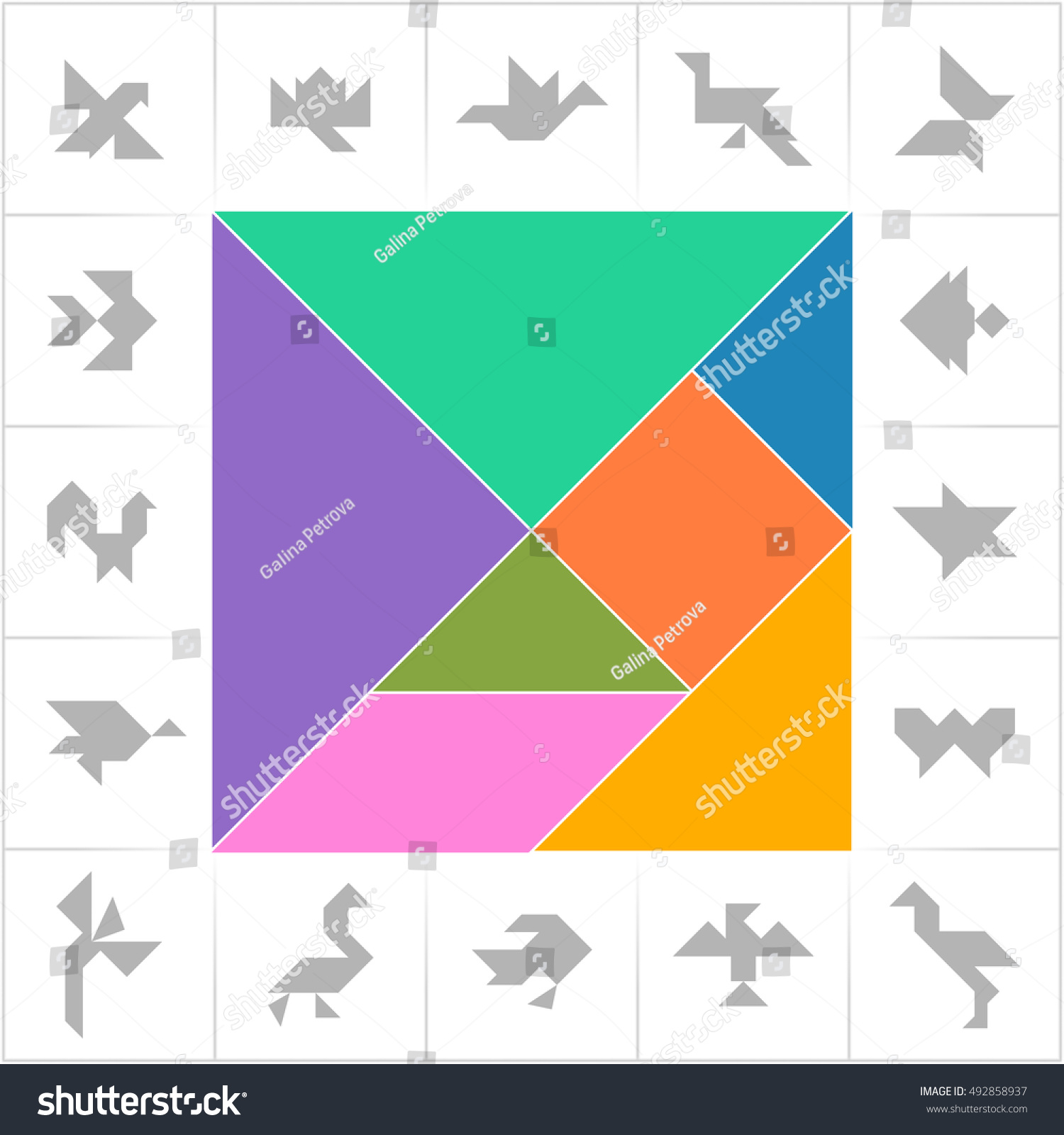 tangram set cards cut play fishes image vectorielle 492858937