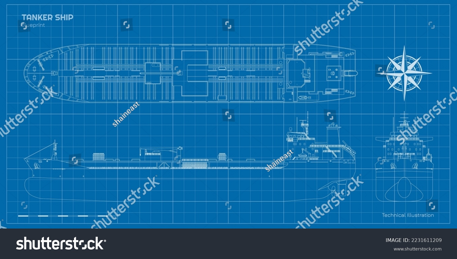 SVG of Tanker outline drawing. Contour cargo ship industrial blueprint. Petroleum boat view top, side and front. Vehicle document. Commerce water transport. Vector illustration svg