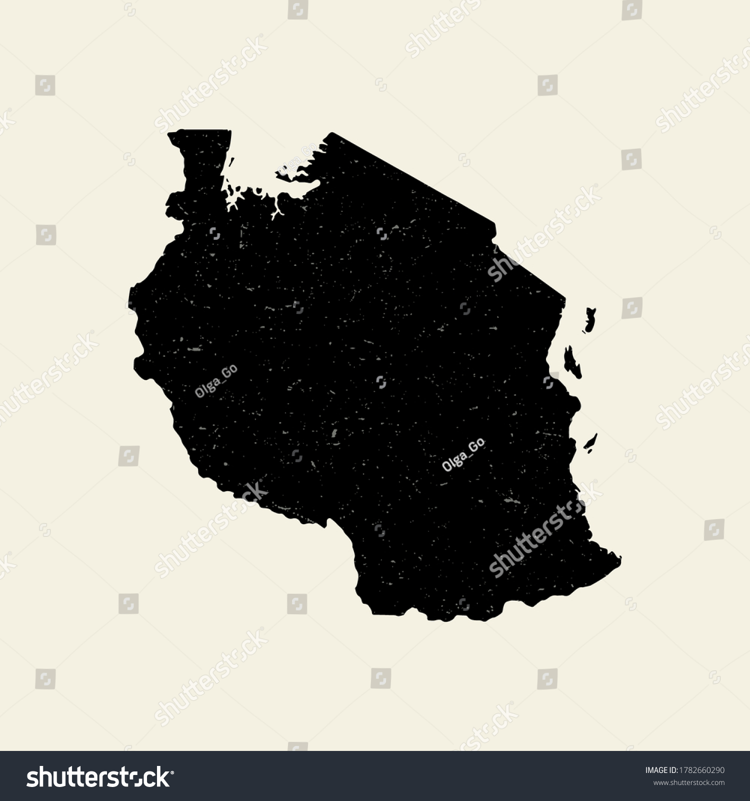 Tanzania Black Vector Textured Map Silhouette Stock Vector Royalty