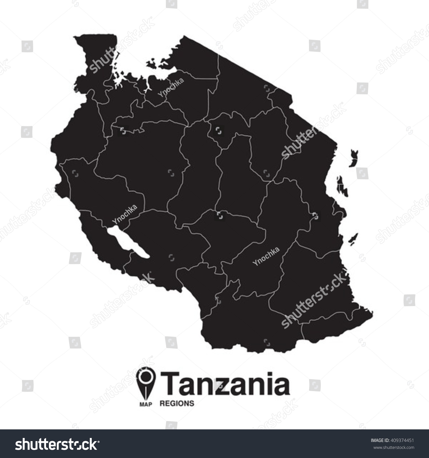Tanzania Map Regions Contour Silhouette Stock Vector Royalty Free 409374451 