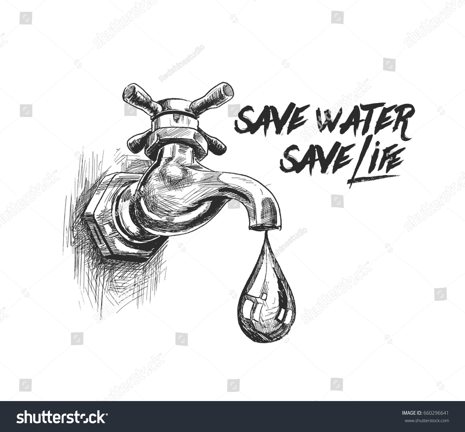 Tap drop save water save life stock vector royalty free