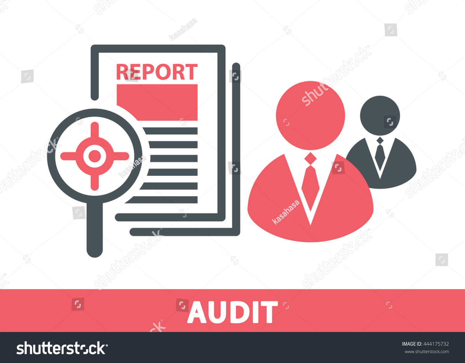 stock vector target icon in magnifier on a report sheet with business man symbol isolated on white audit 444175732