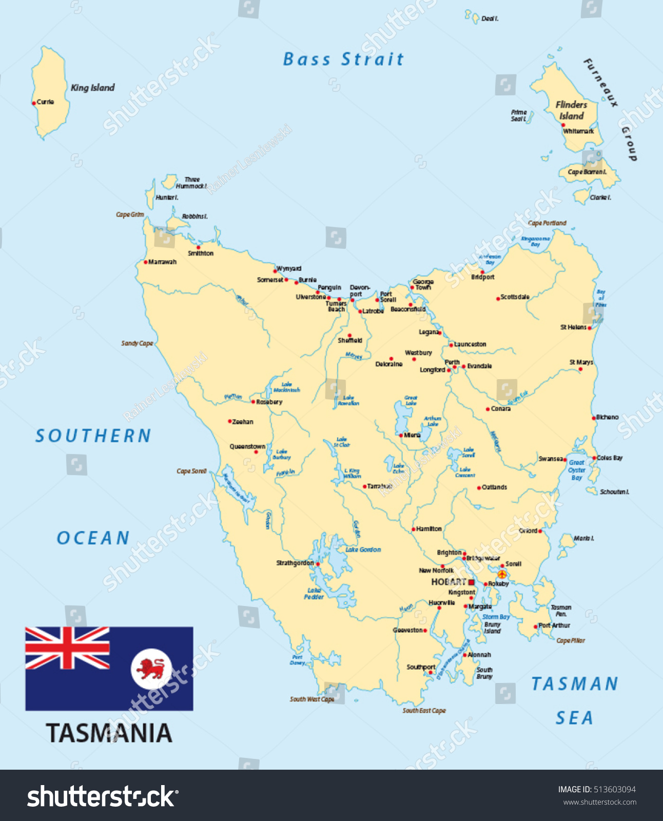 Tasmania Map With Flag Stock Vector Illustration 513603094 : Shutterstock