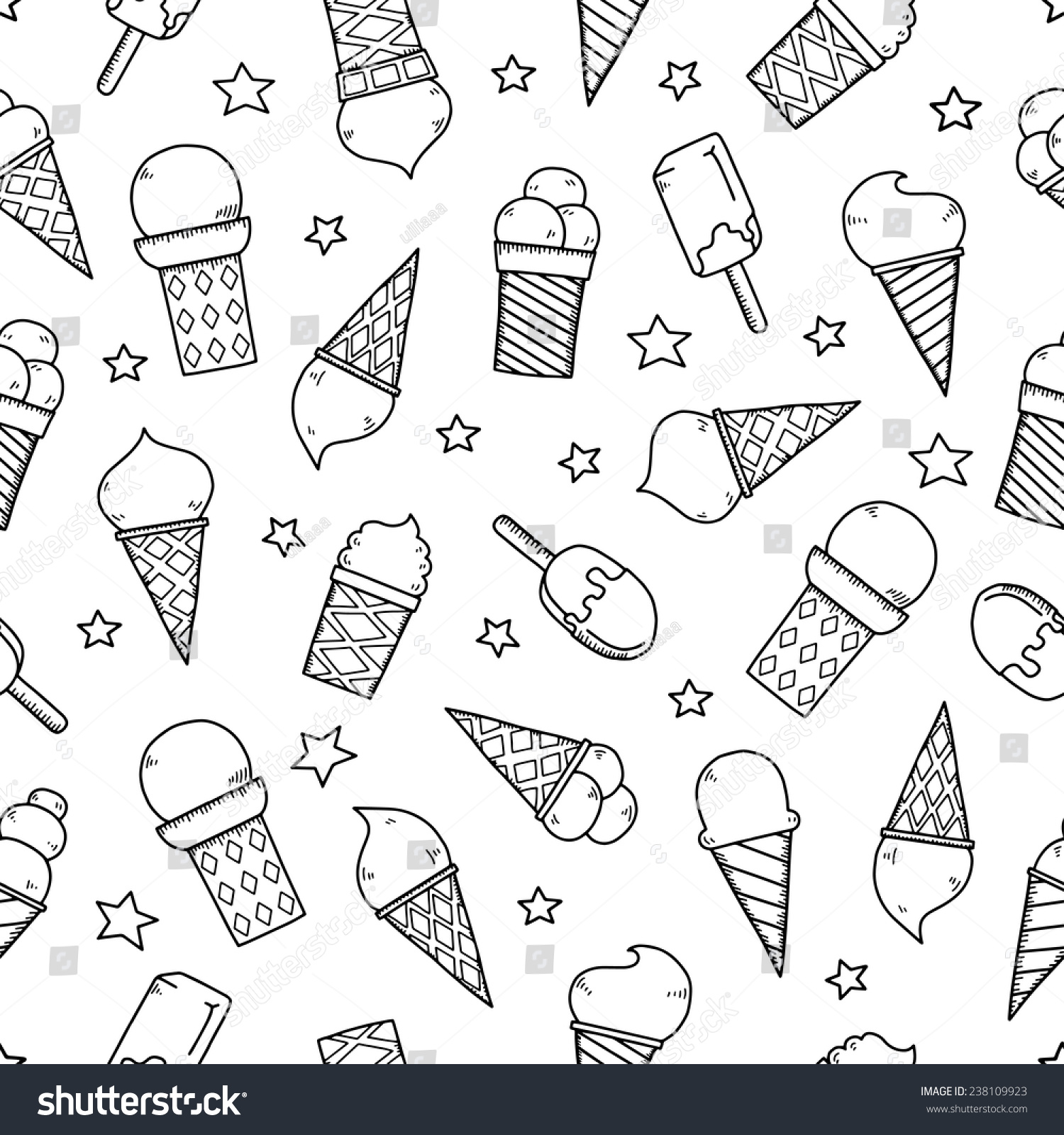 Tasty Ice Creams Seamless Pattern. Hand Drawing Color Sketch Vector ...