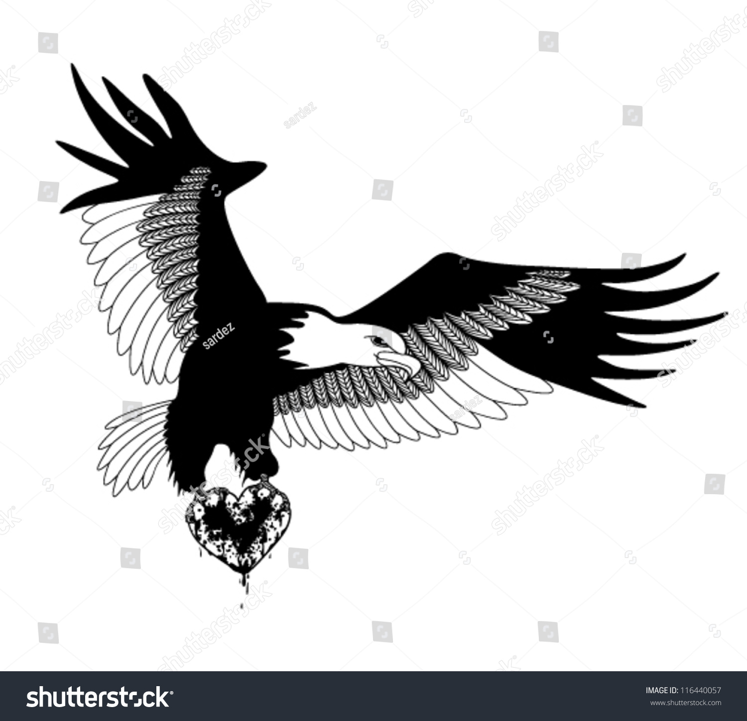 Tattoo Eagle Heart Stock Vector (Royalty Free) 116440057 | Shutterstock