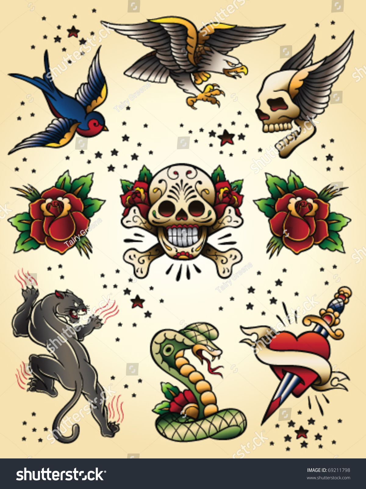 tattoo school rose old vector Stock Set 69211798 Vector Vector Tattoo Flash Elements