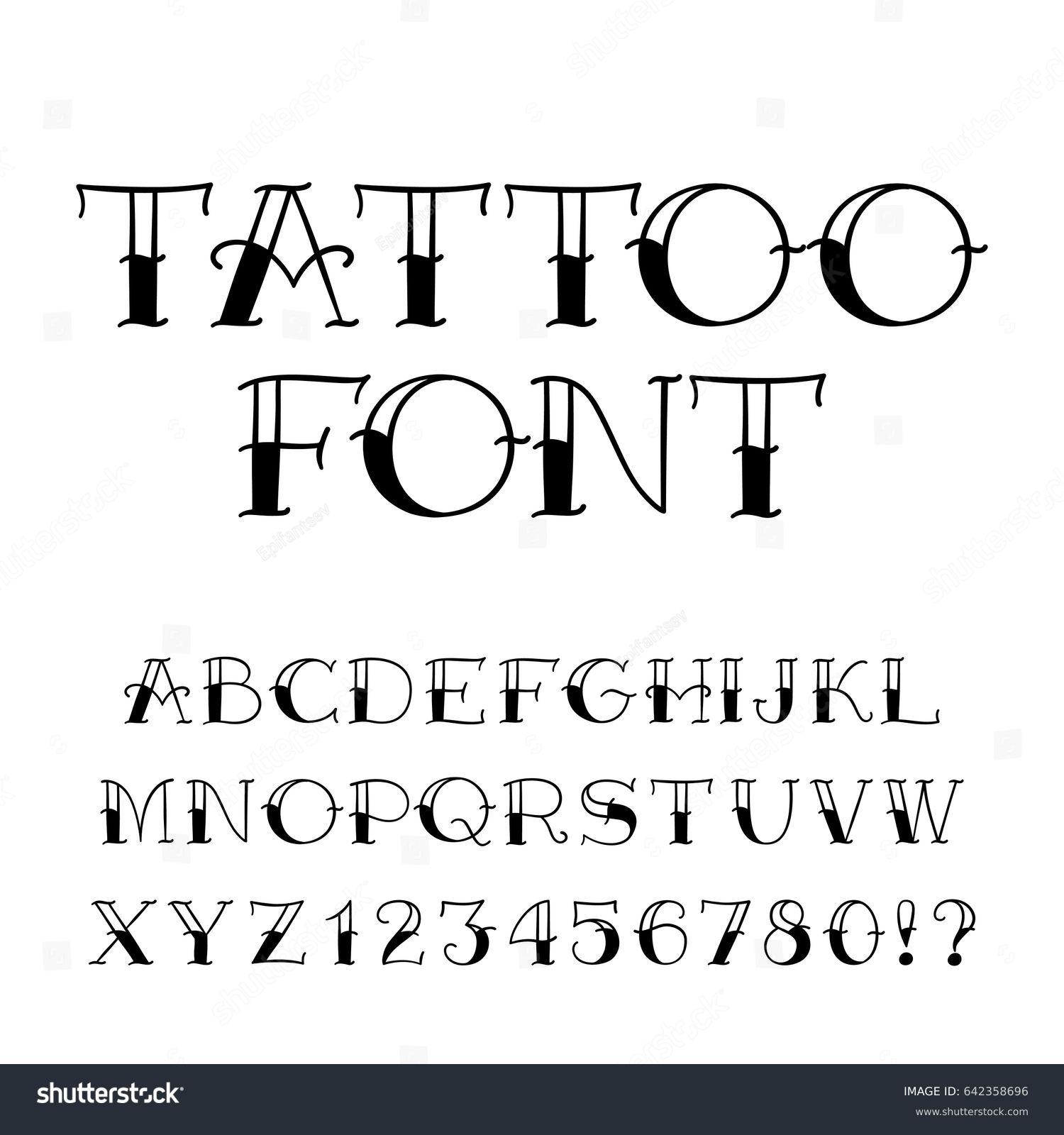 Laboratorium kleinhandel Grootte Tattoo-lettertype. Alfabet in vintage stijl. Letters: stockvector  (rechtenvrij) 642358696
