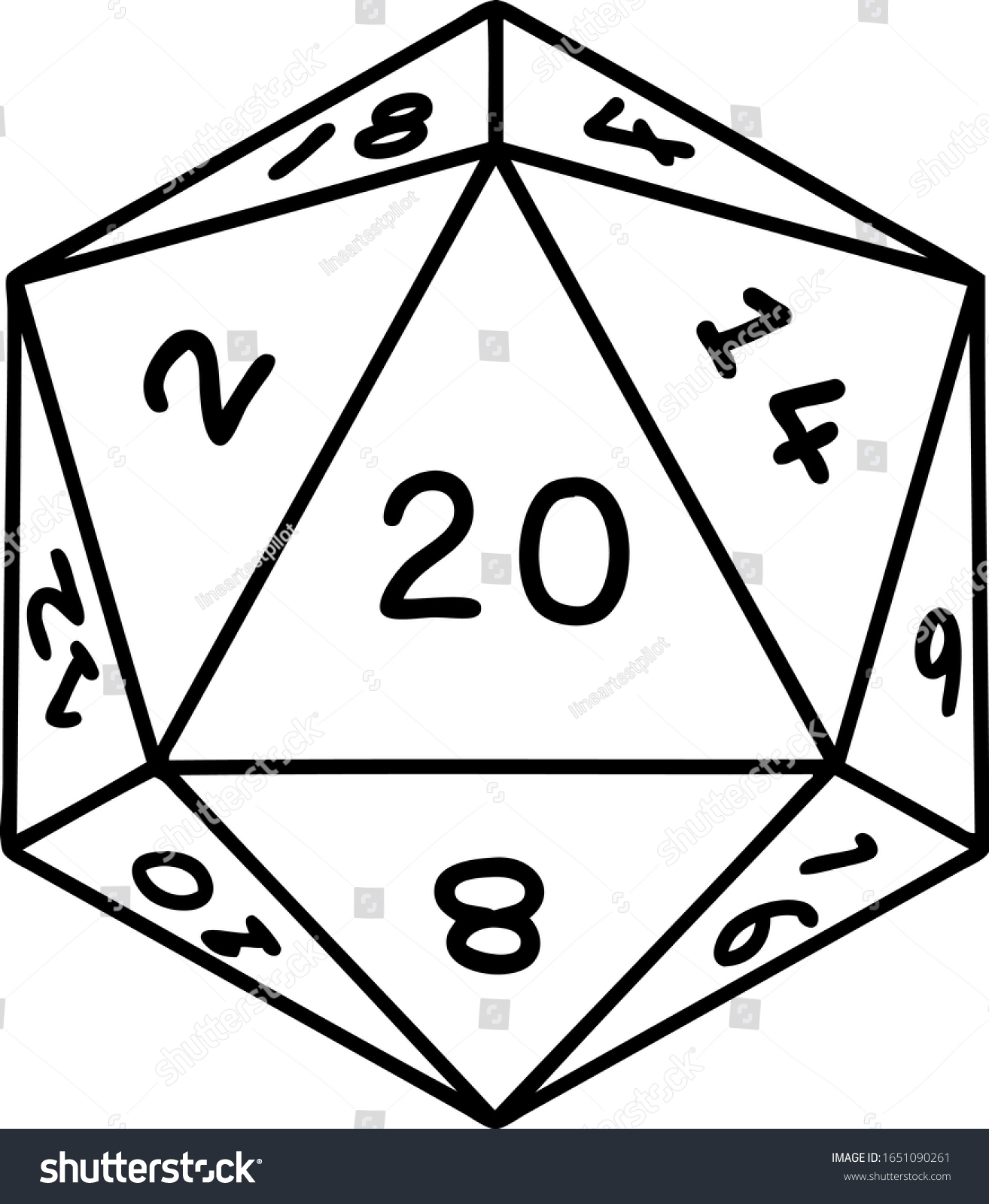 SVG of tattoo in black line style of a d20 dice svg