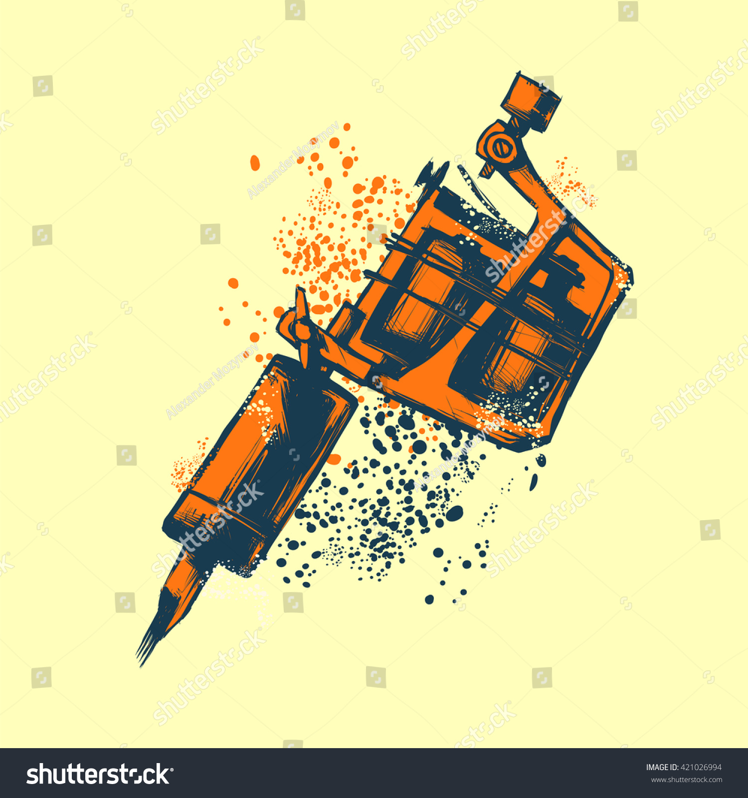 Tattoo machine. Vector illustration. Silhouette hand drawn style