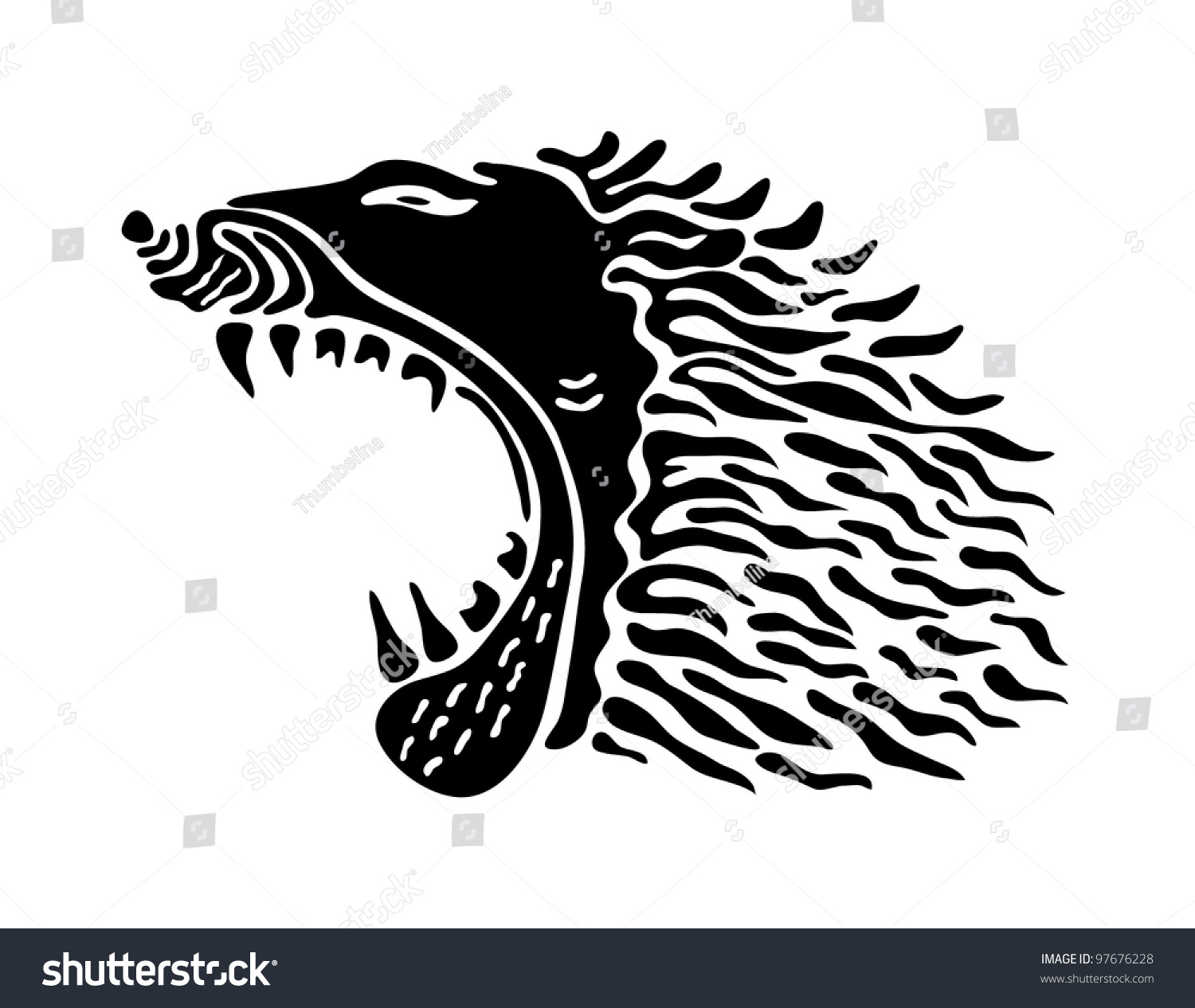 Tattoo Lion Opened Mouth Stock Vector 97676228 - Shutterstock
