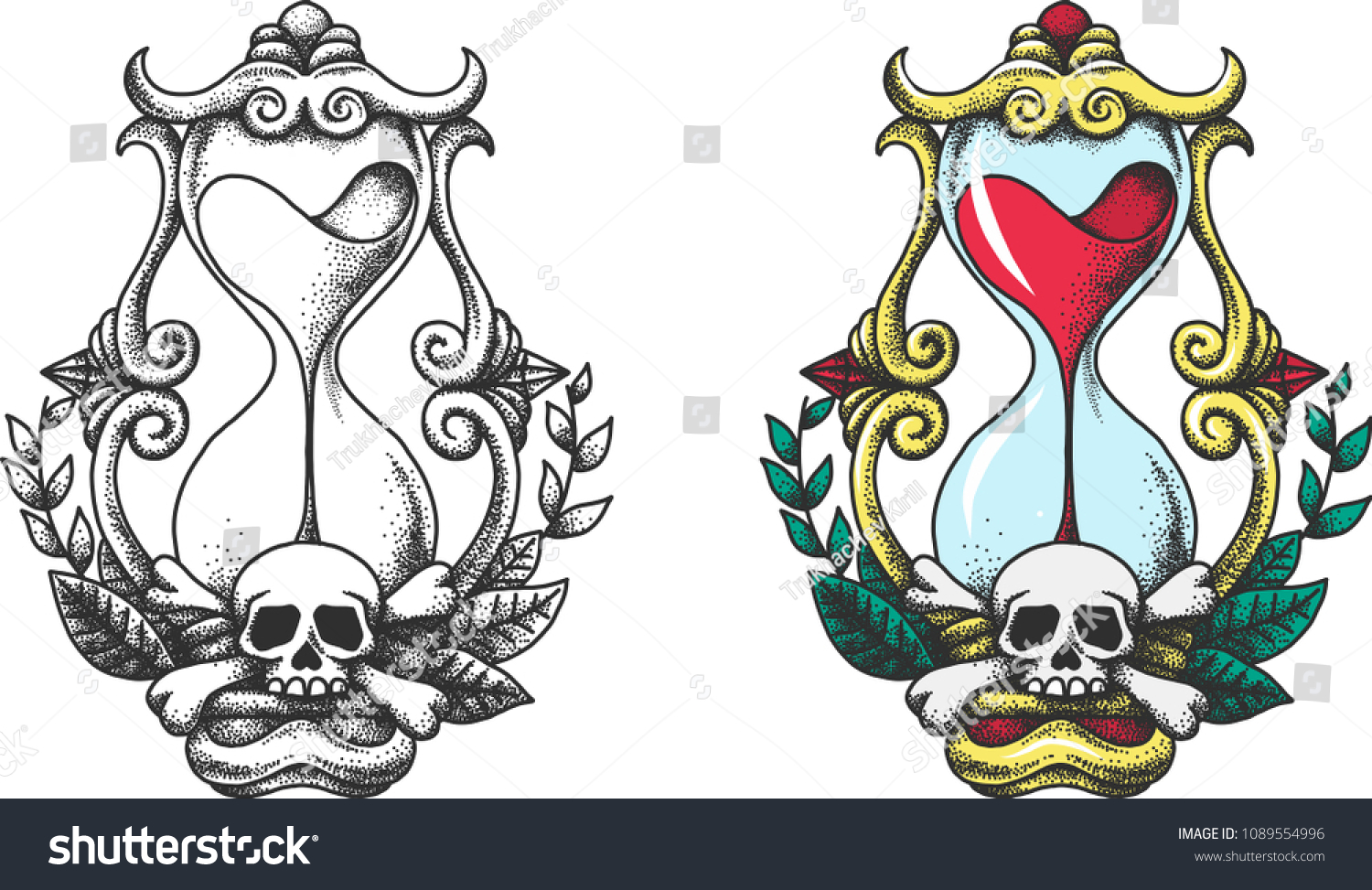 Tattoo Sketch Hourglass Skull Tattoo Dot Stock Vector Royalty Free 1089554996 Shutterstock 4615