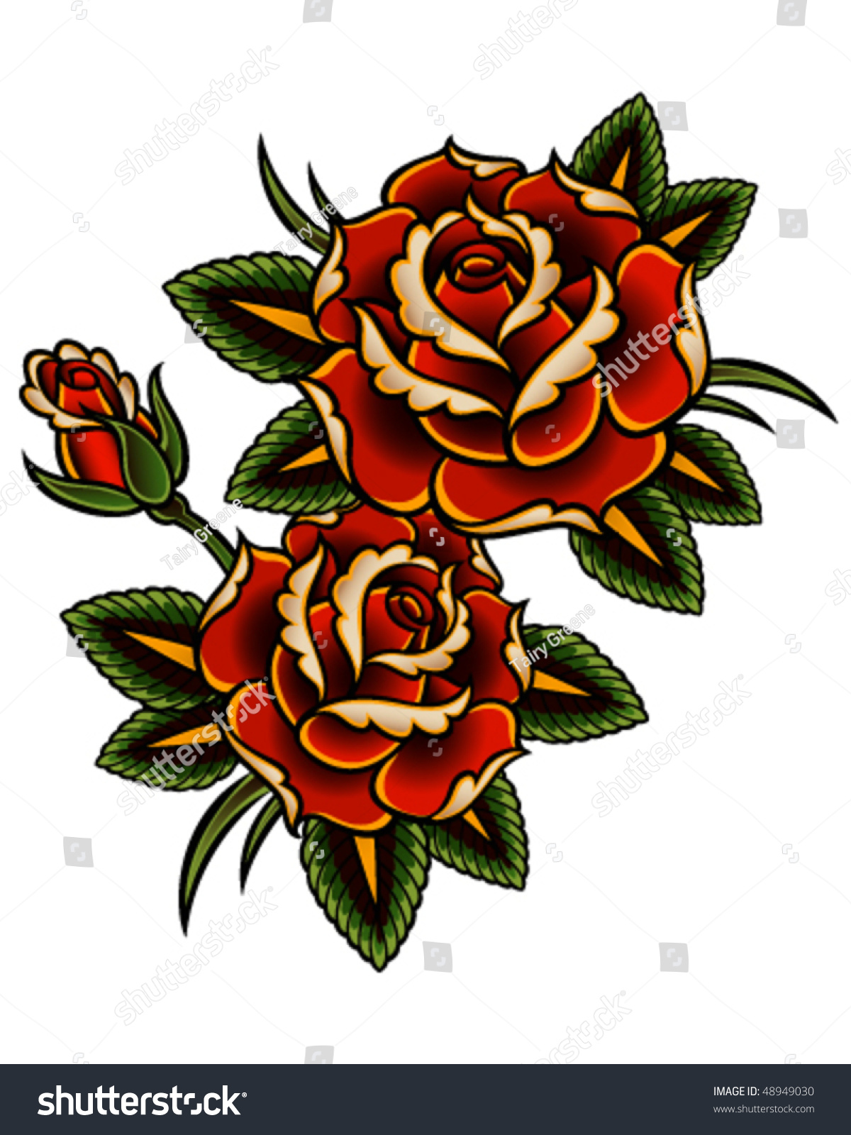 Tattoo Style Roses Stock Vector 48949030 - Shutterstock