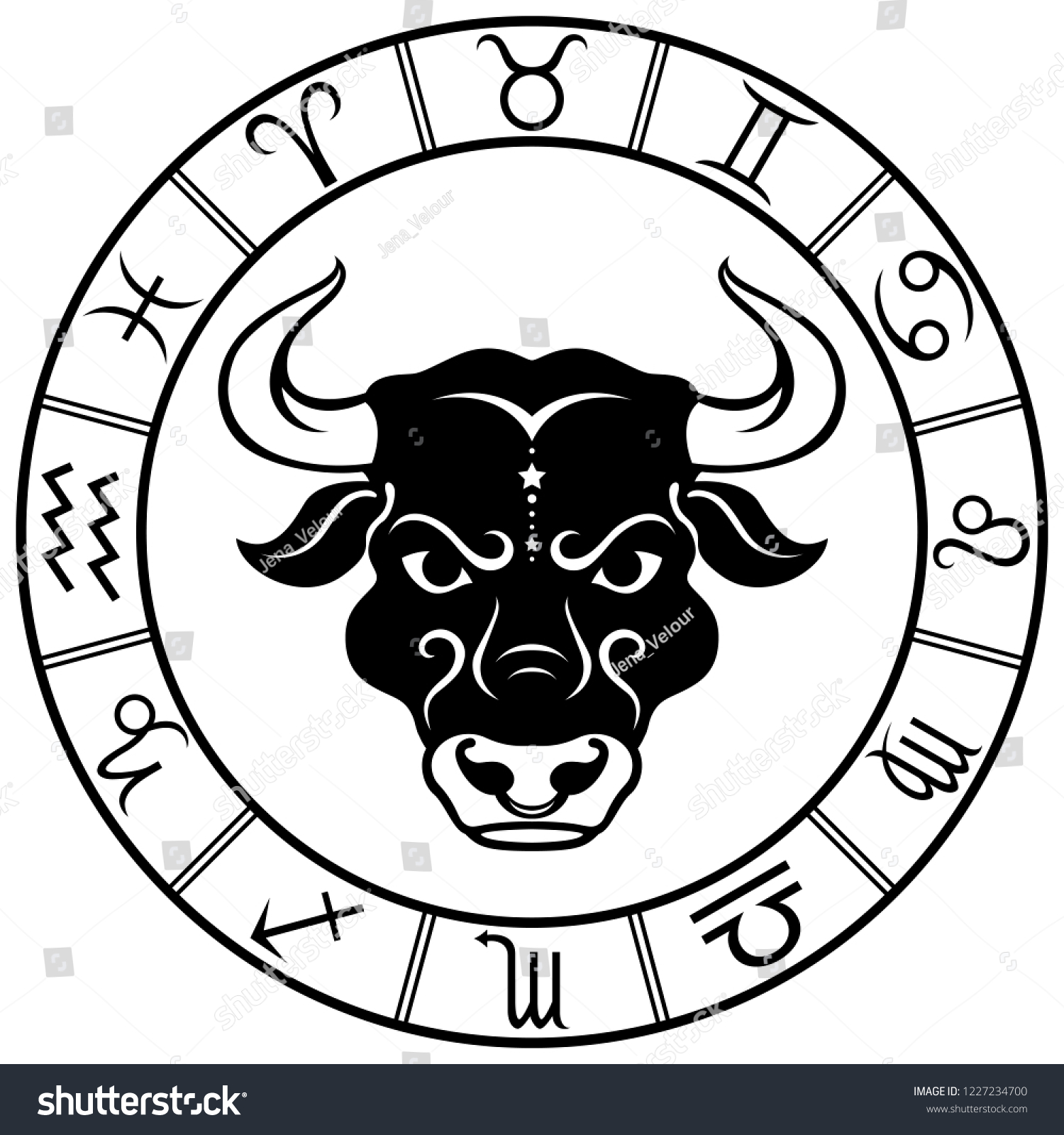 Taurus Horoscope Zodiac Sign Silhouette Isolated Stock Vector (Royalty