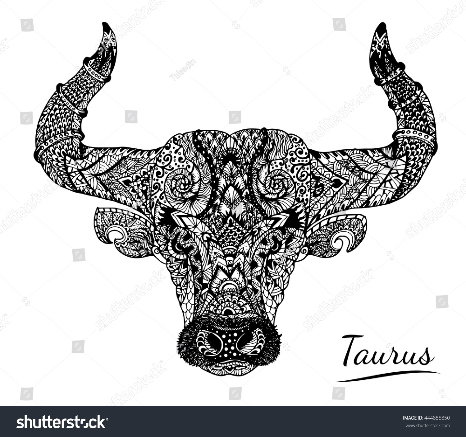 Taurus Zentangle Of Zodiac.Taurus Zentangle By Hand Drawing. Stock ...