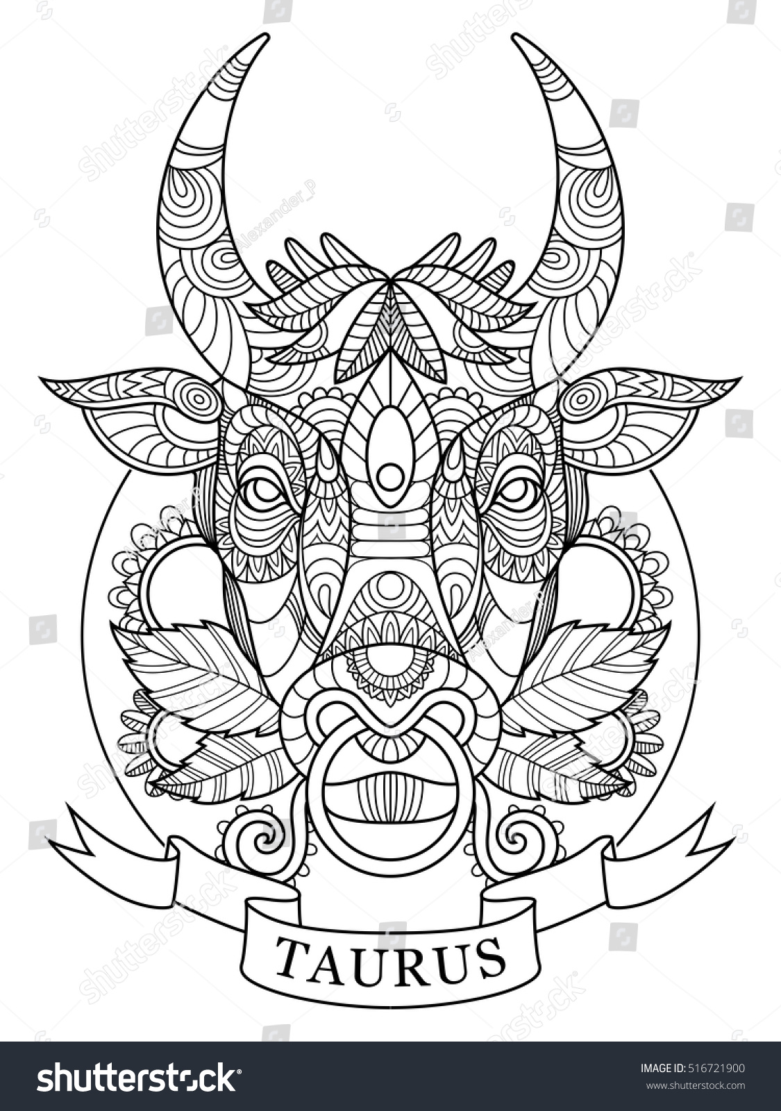 Taurus Zodiac Sign Coloring Book Adults Stock Vector Royalty Free 516721900